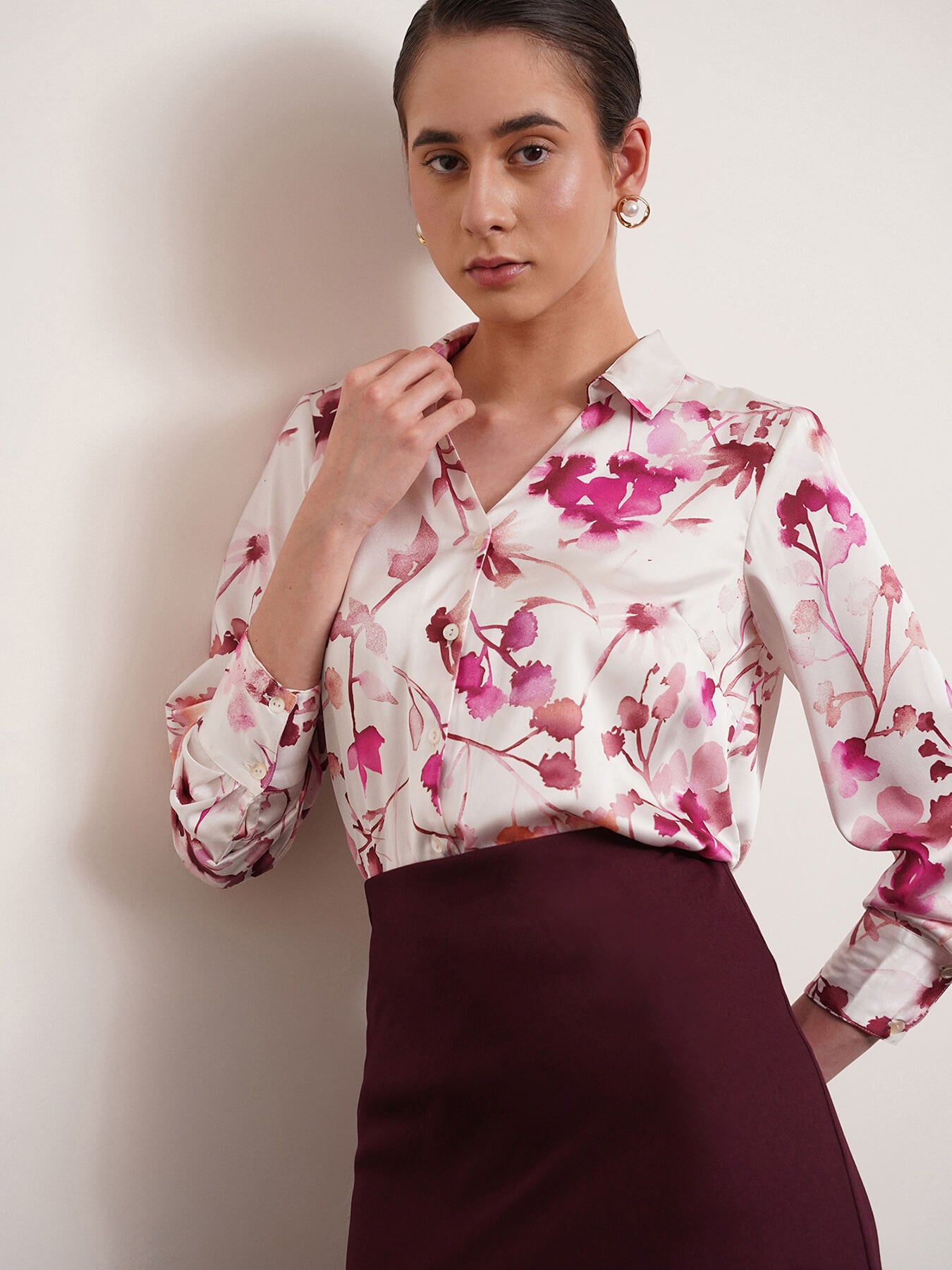 Satin Floral Shirt - Pink