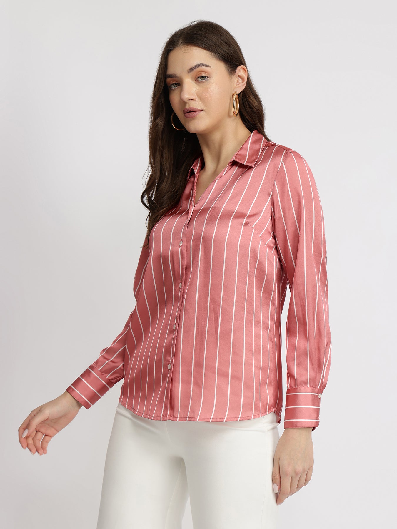 Satin Striped Shirt - Dusty Pink