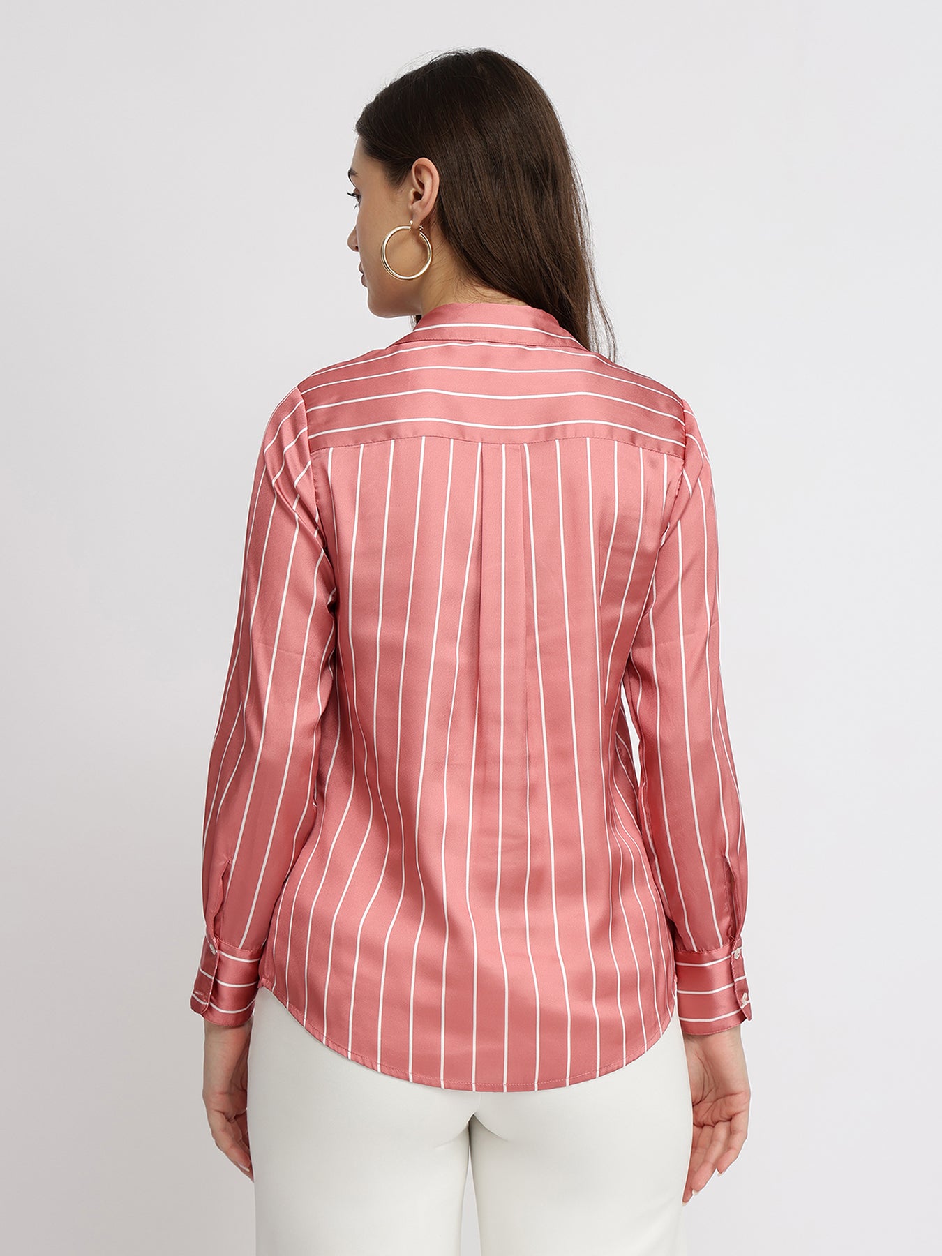 Satin Striped Shirt - Dusty Pink