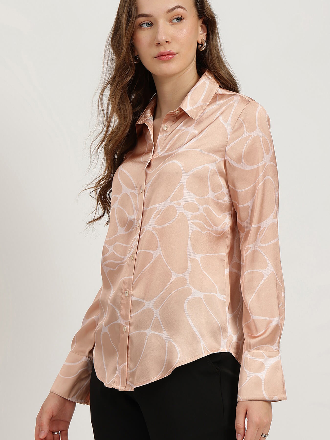 Satin Abstract Print Shirt - Peach
