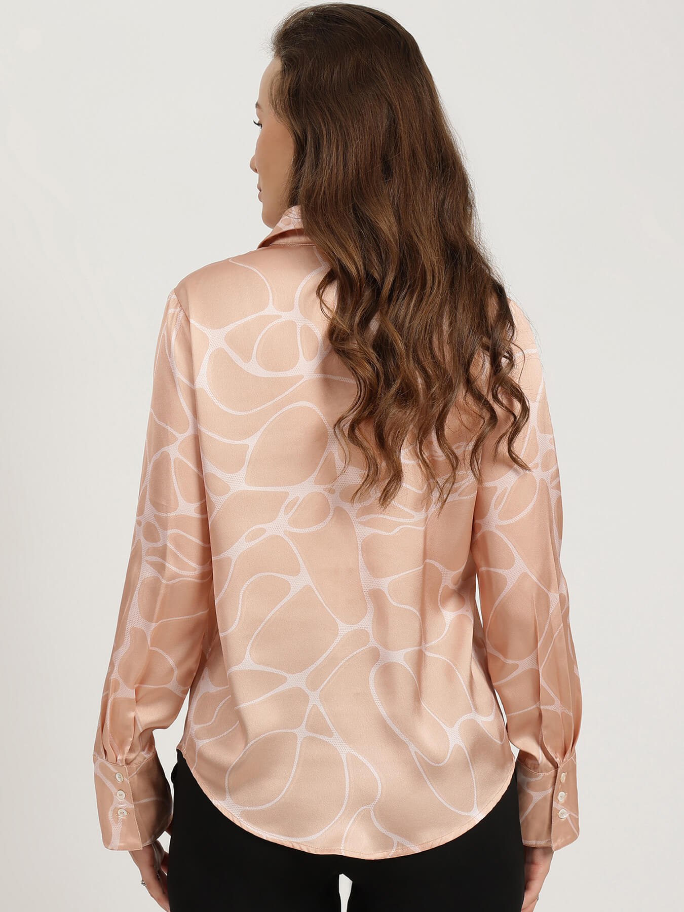 Satin Abstract Print Shirt - Peach