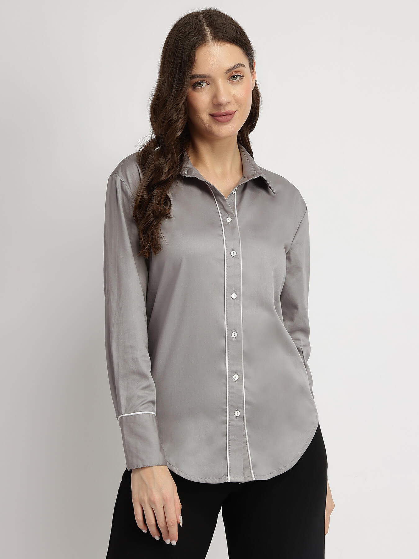 Cotton Satin Shirt - Grey