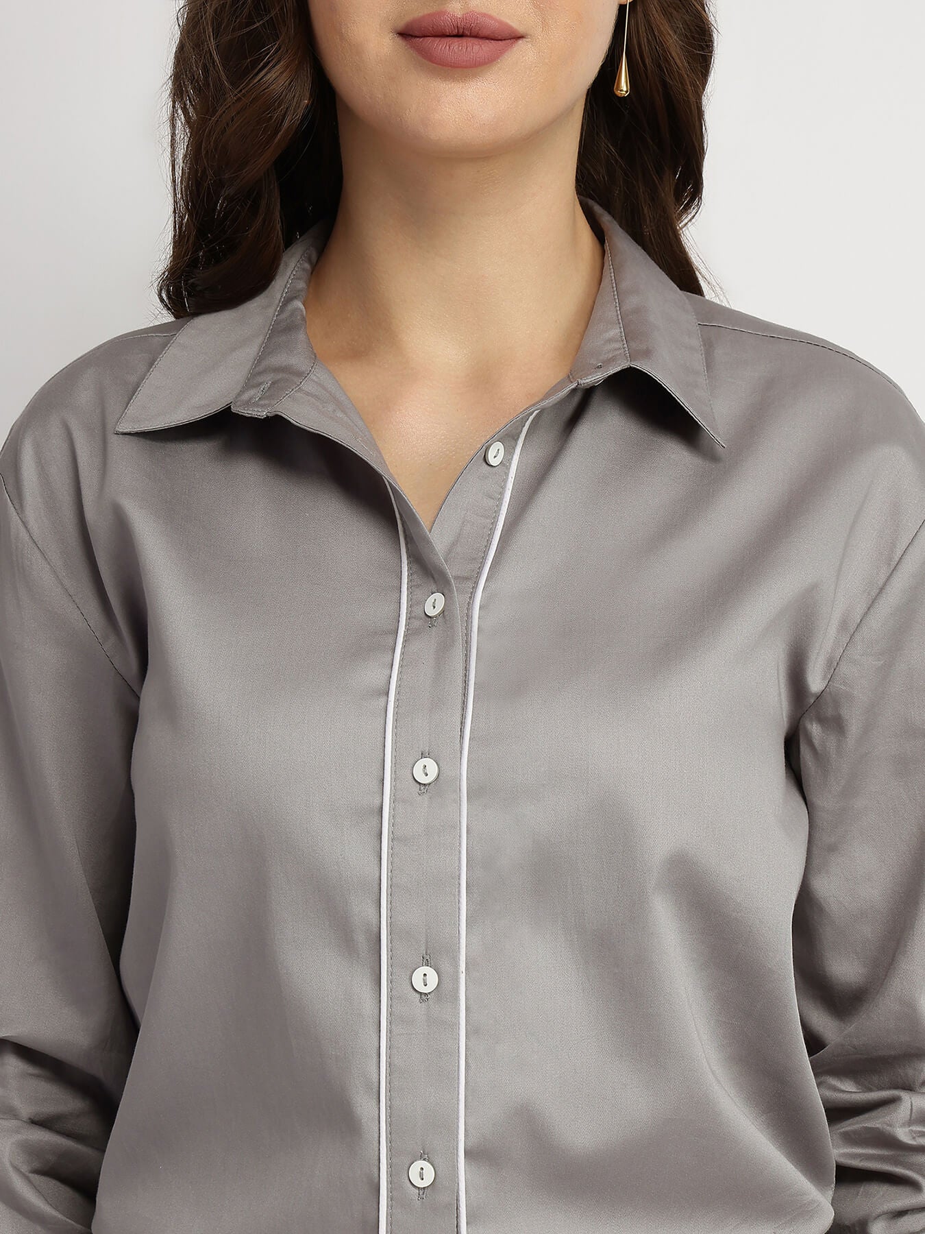 Cotton Satin Shirt - Grey