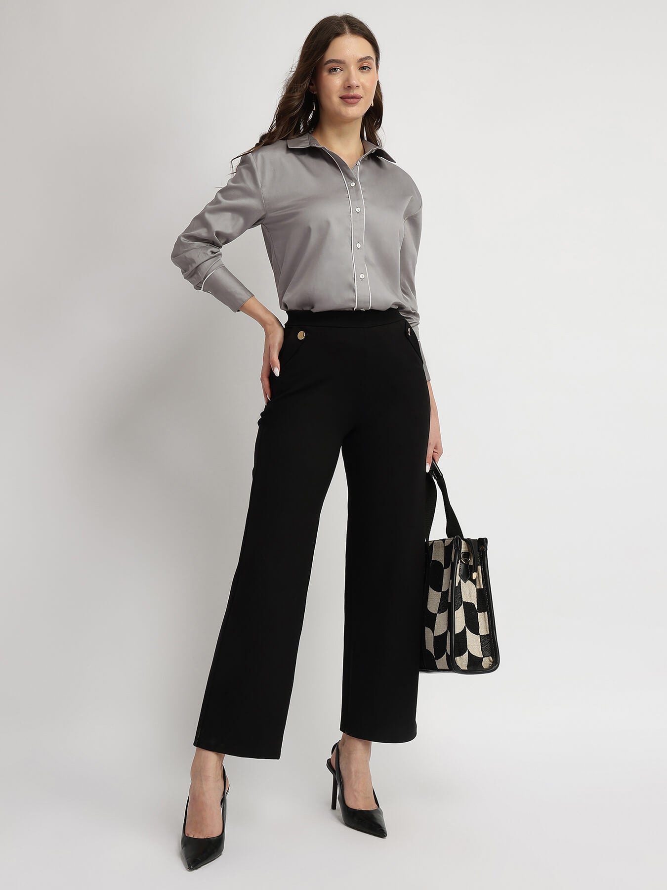 Cotton Satin Shirt - Grey