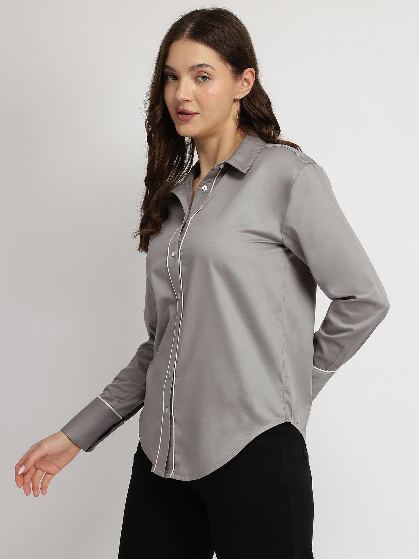 Cotton Satin Shirt - Grey
