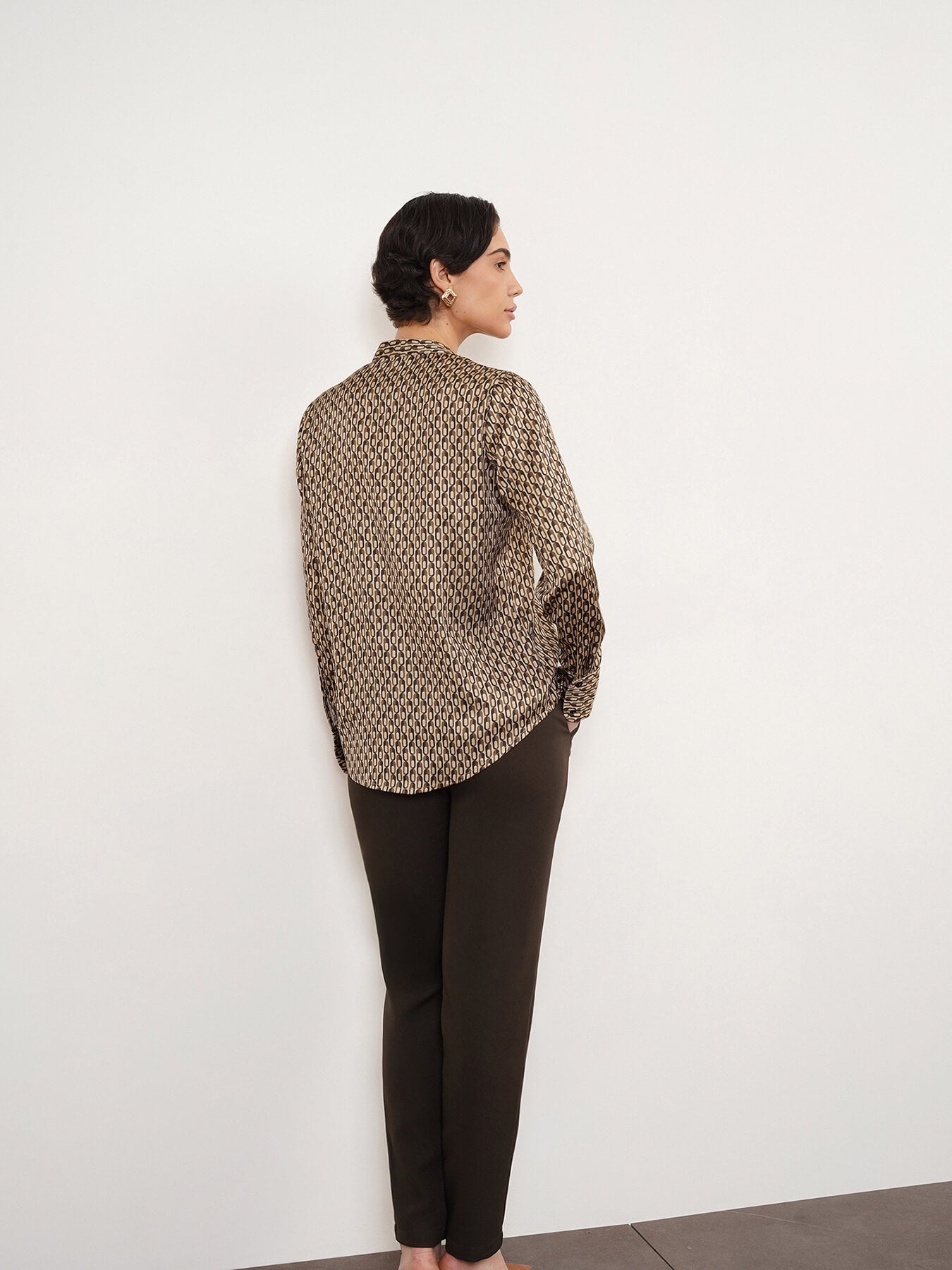 Satin Geometric Print Shirt - Olive