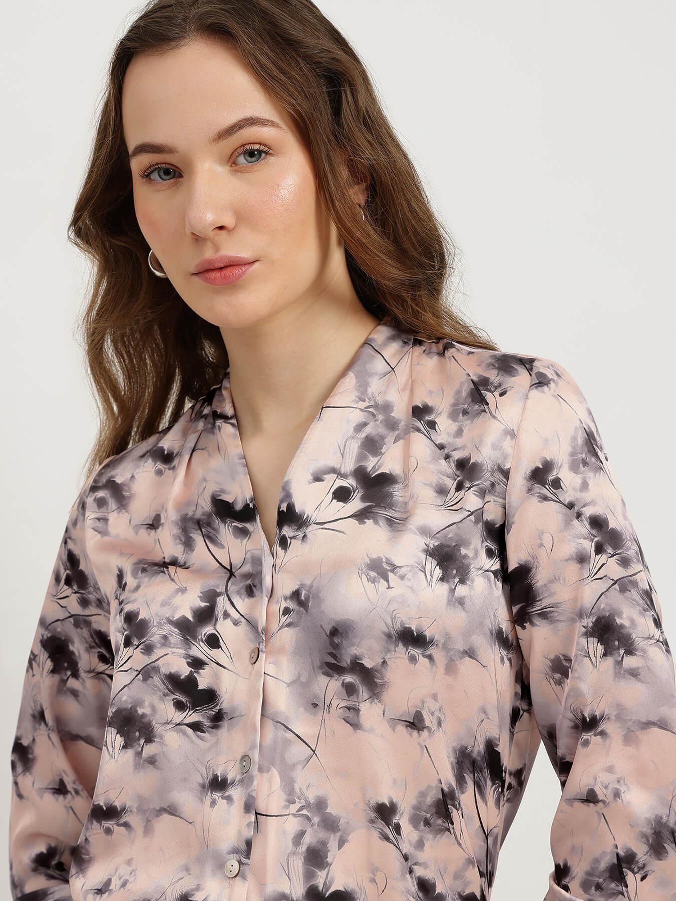Satin Floral Shirt - Peach