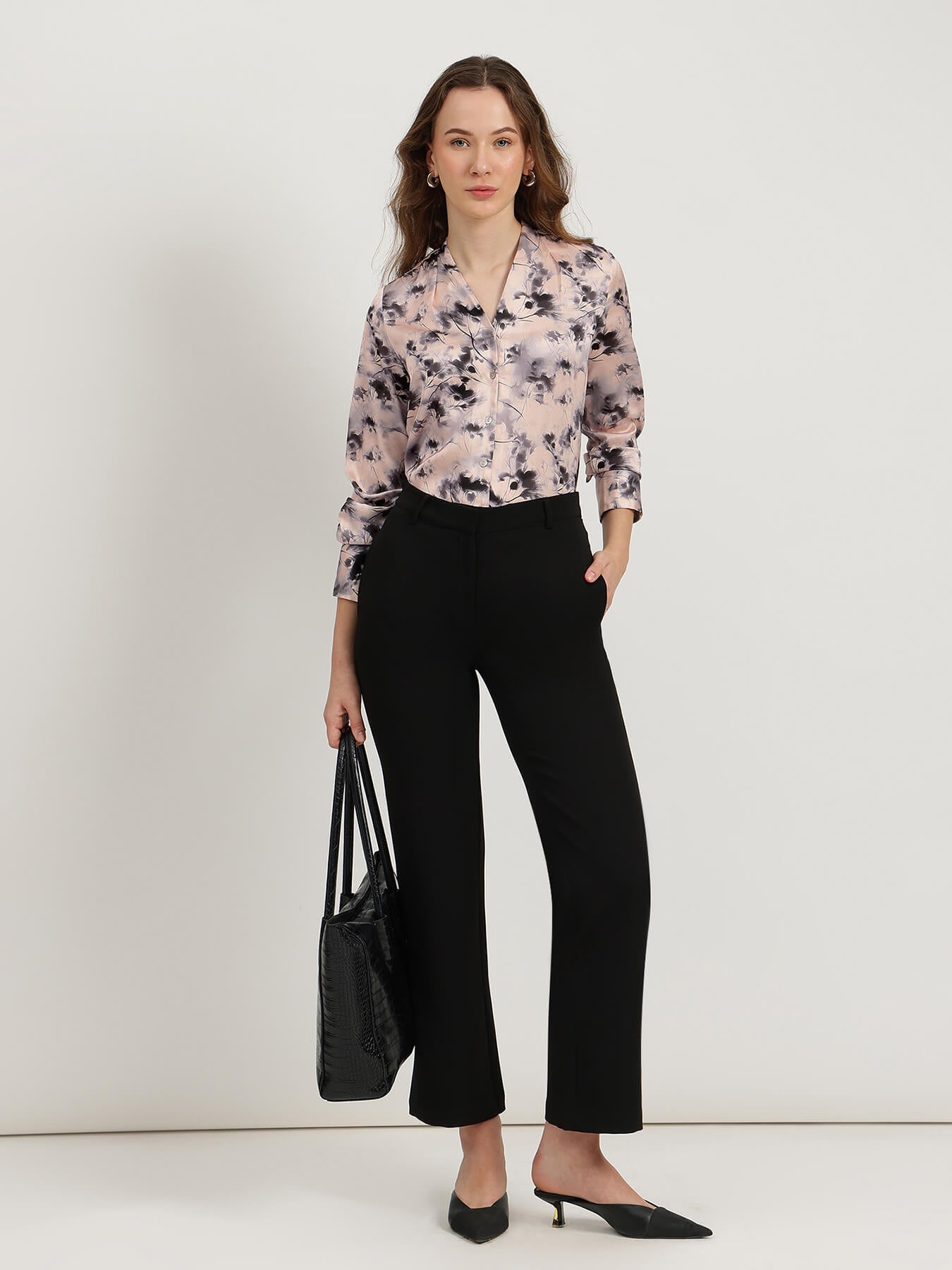 Satin Floral Shirt - Peach
