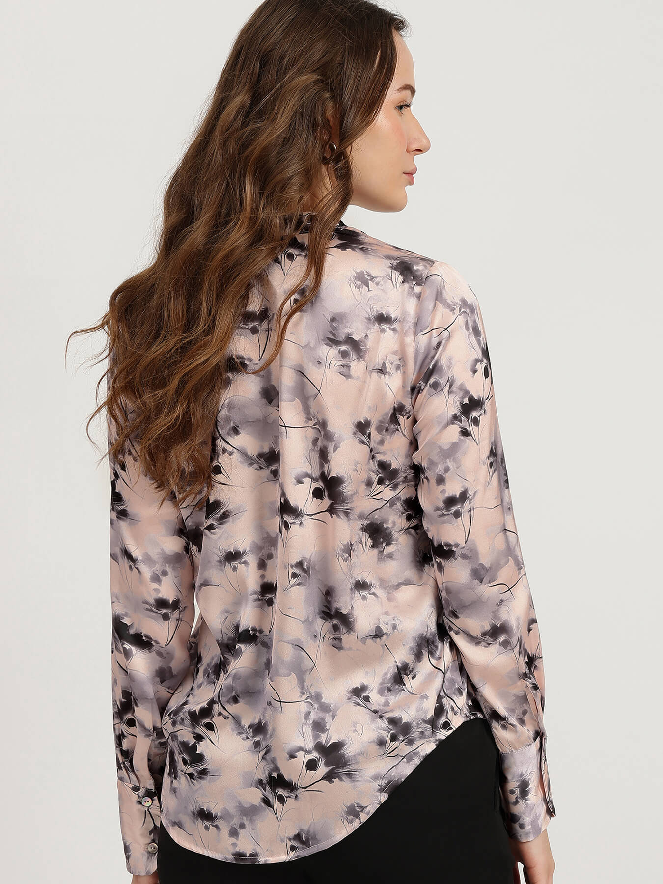 Satin Floral Shirt - Peach