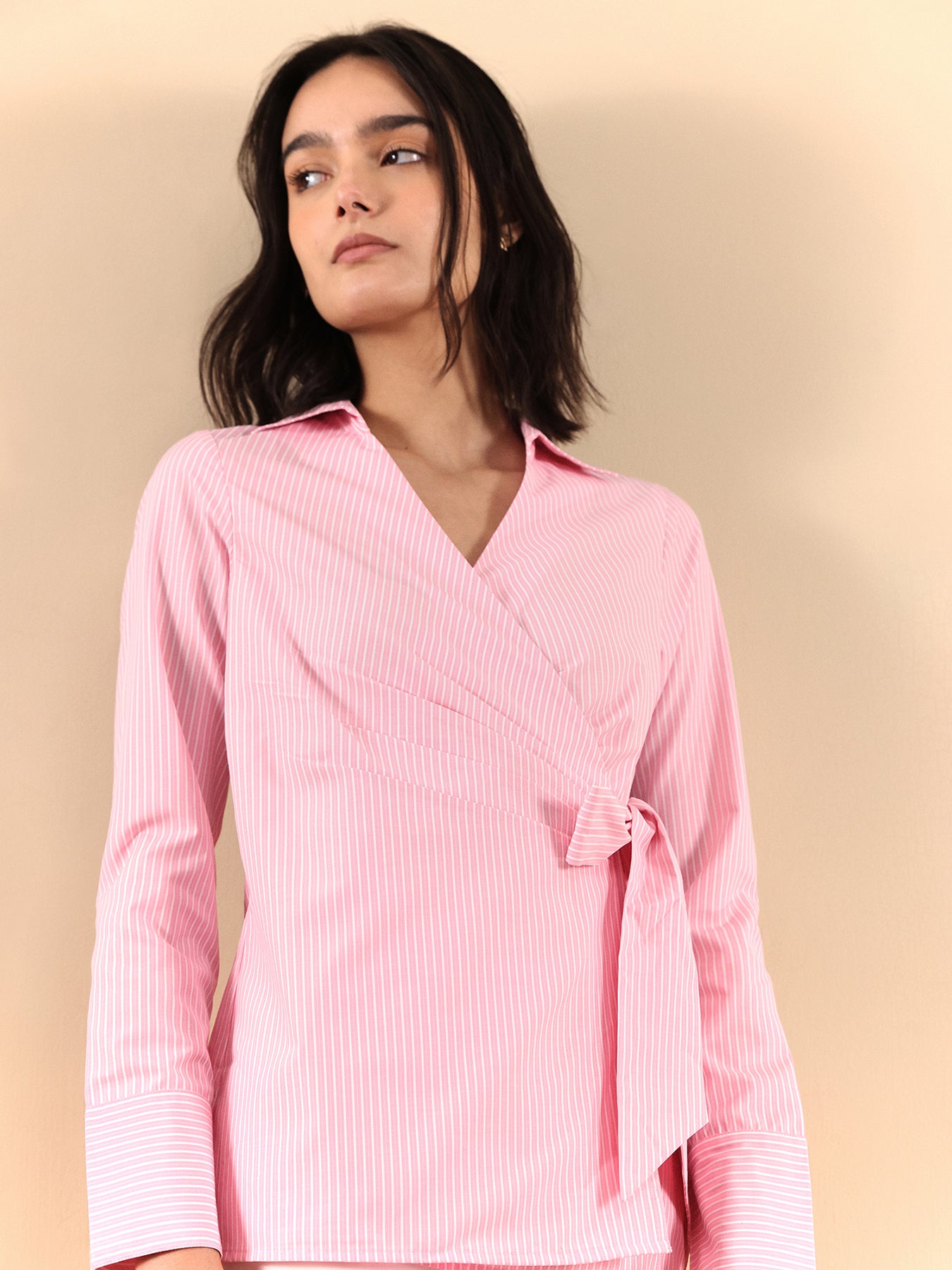 Cotton Wrap Shirt - Pink