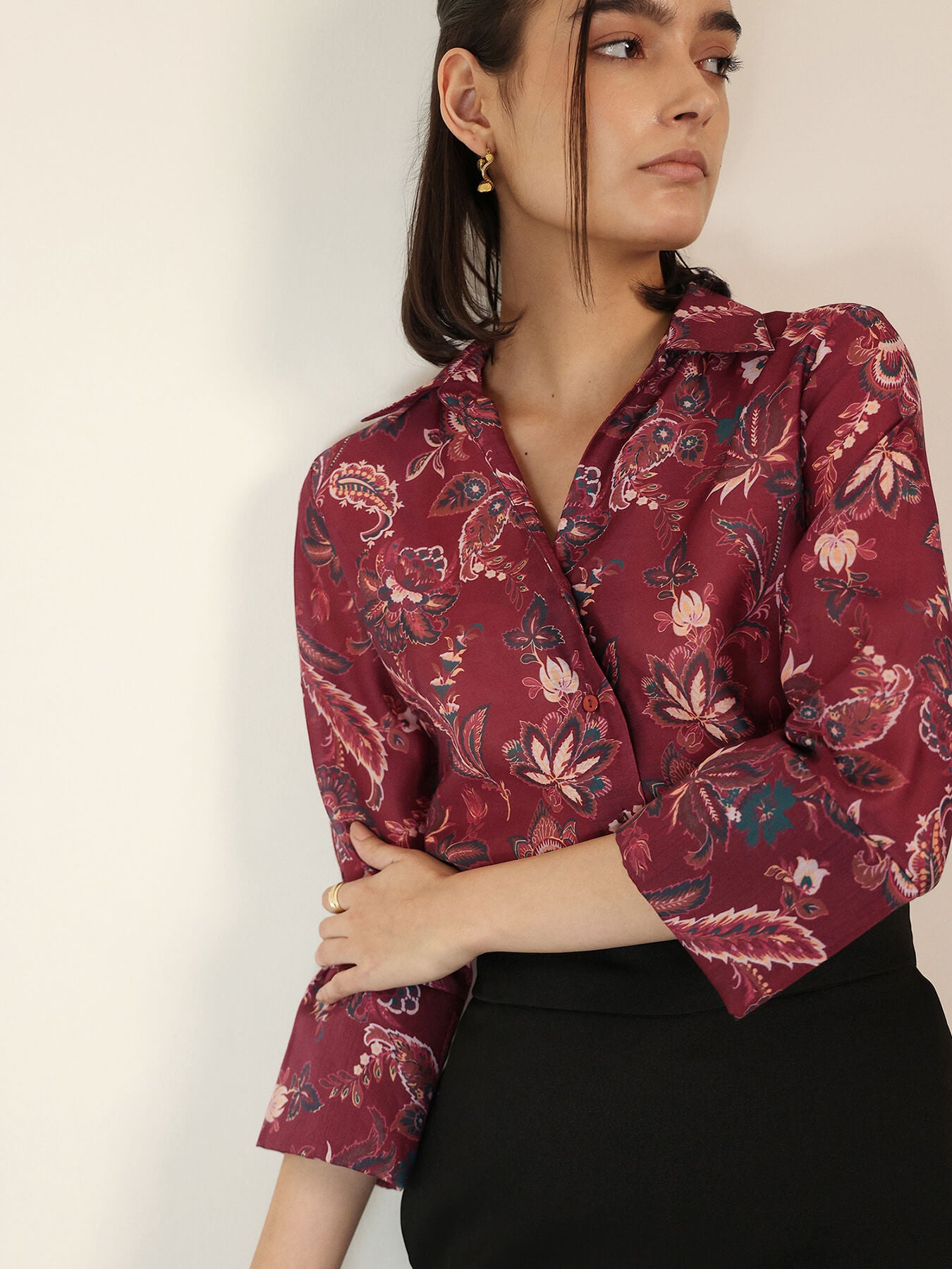 Motif Print Shirt - Maroon