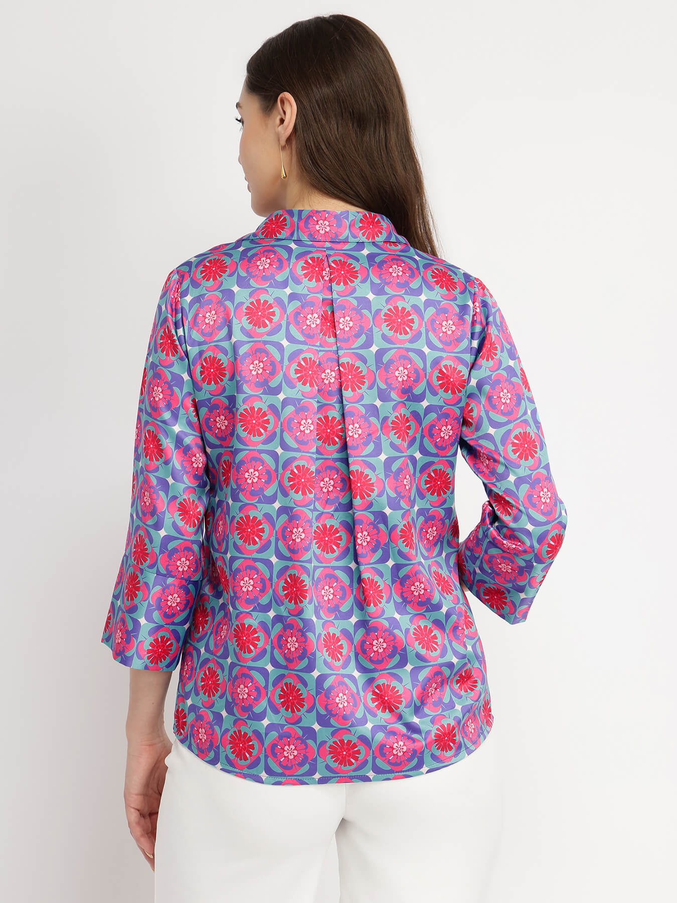 Geometric Print Shirt - Blue and Pink