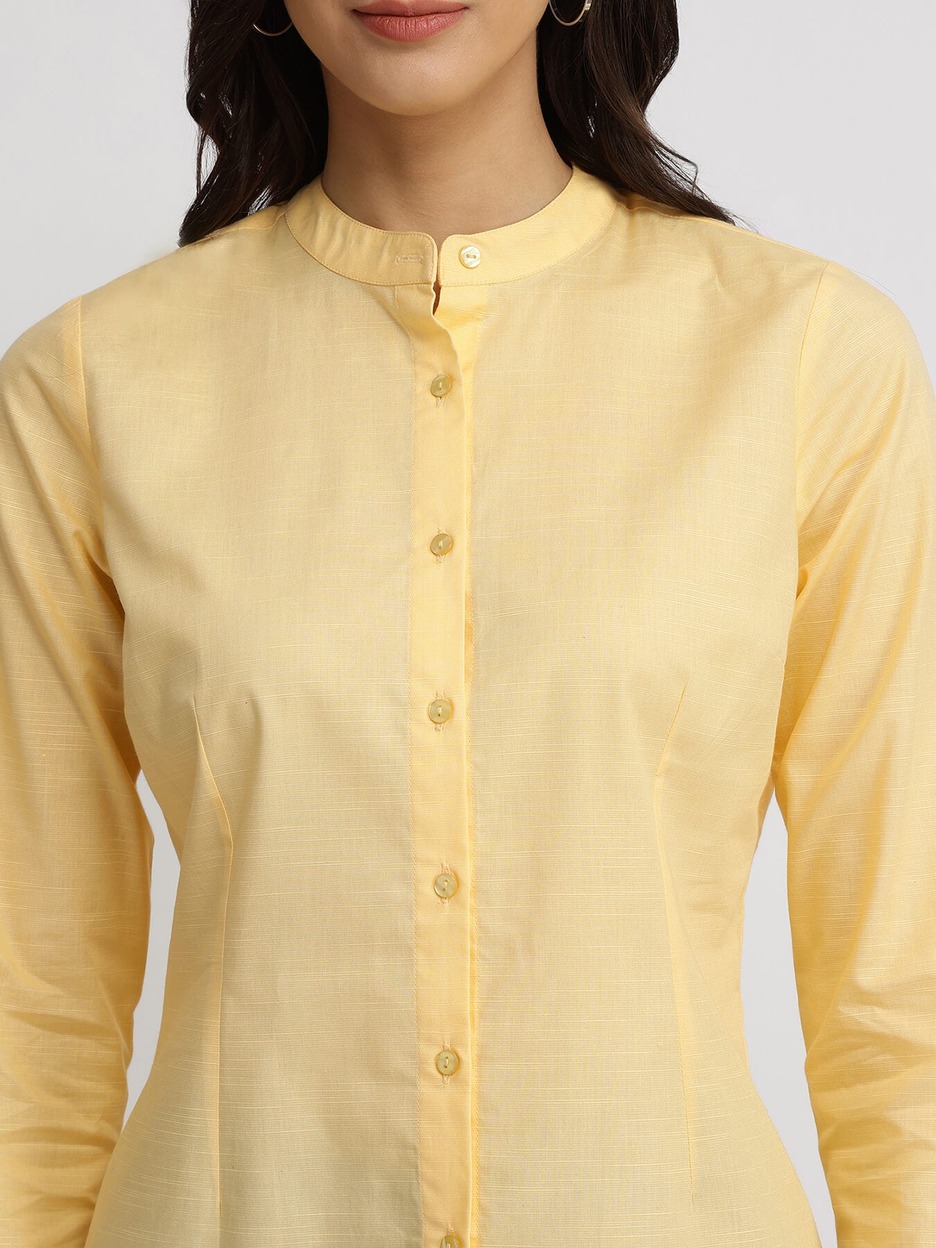 Cotton Mandarin Collar Shirt - Butter Yellow