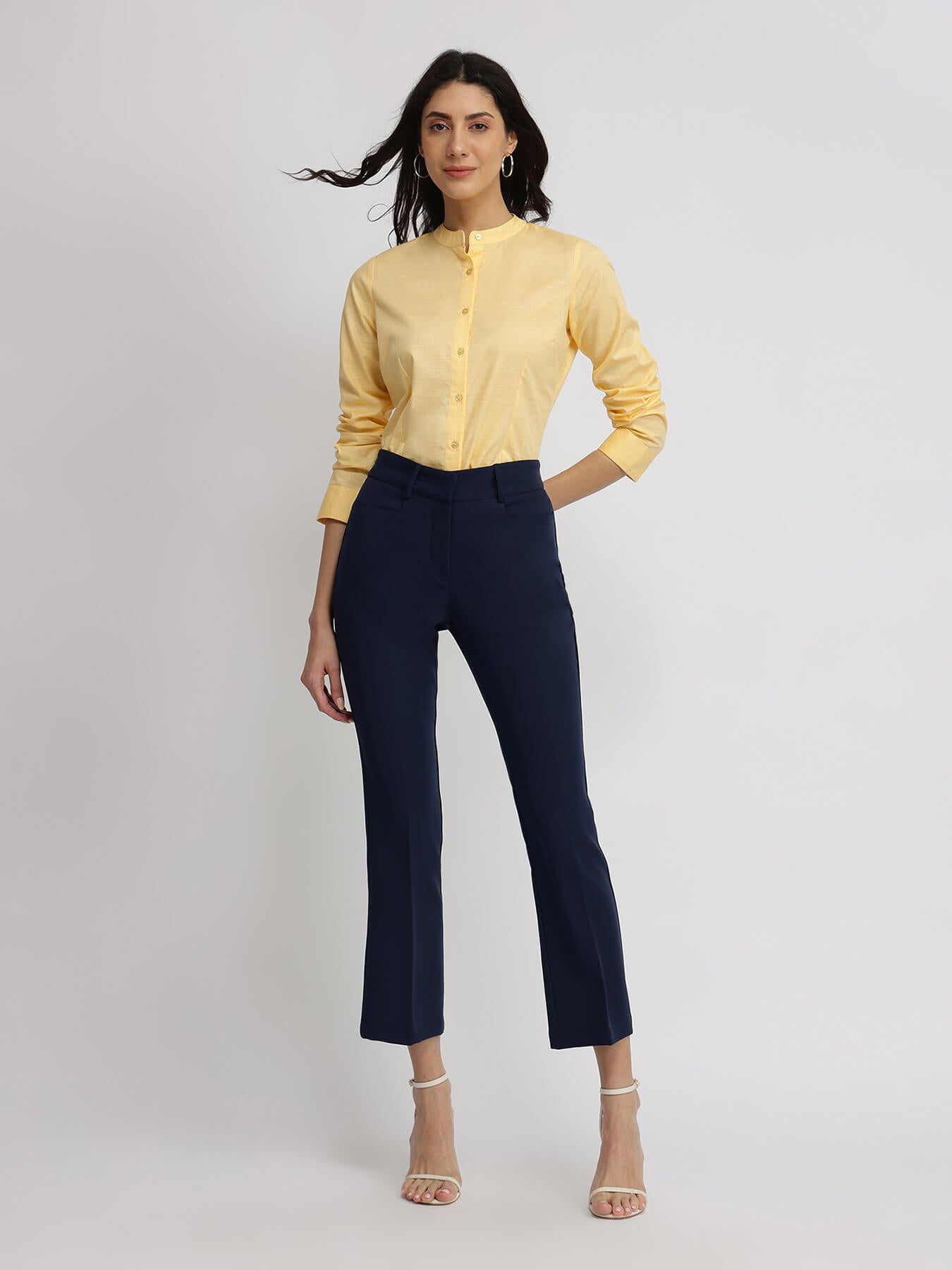 Cotton Mandarin Collar Shirt - Butter Yellow