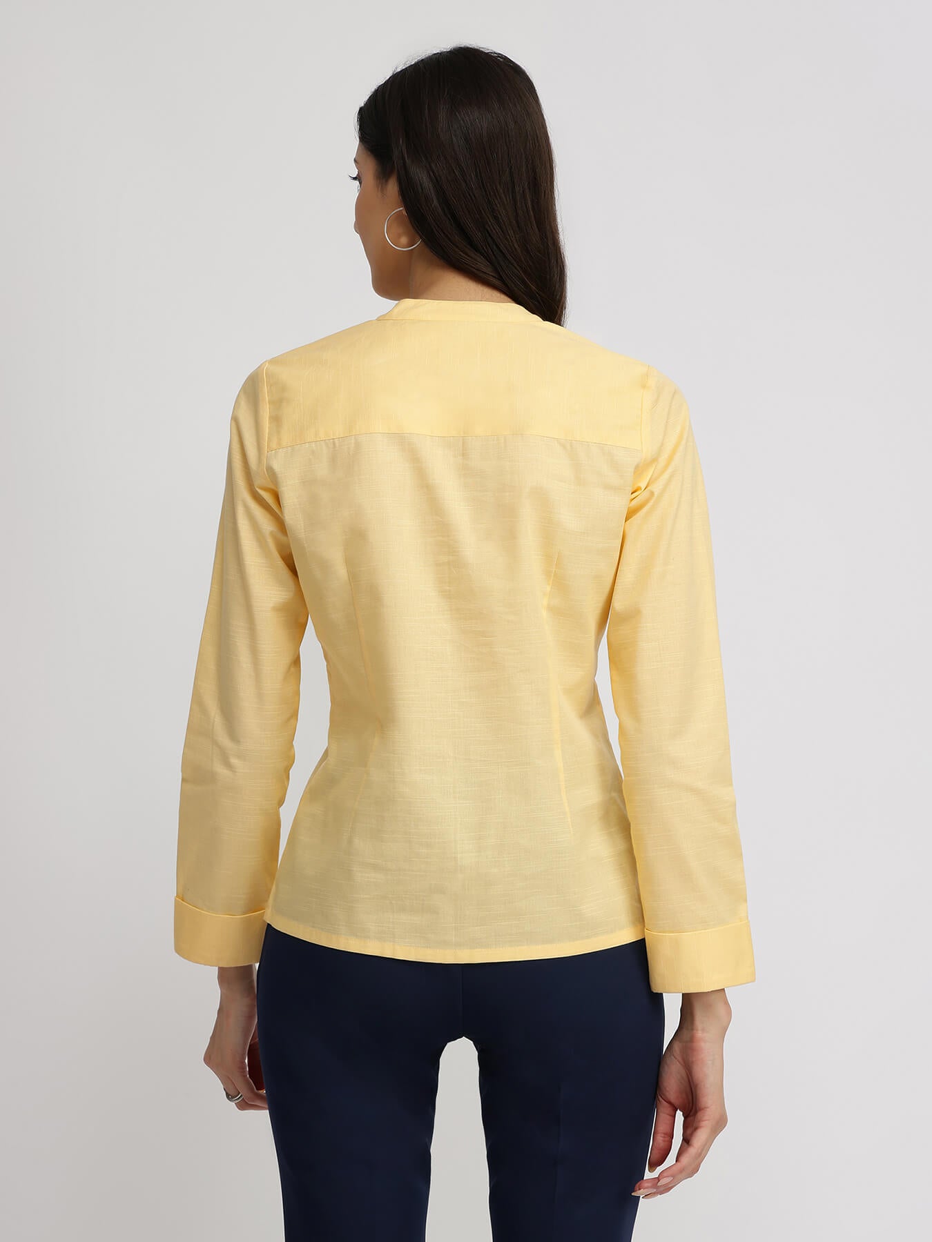 Cotton Mandarin Collar Shirt - Butter Yellow