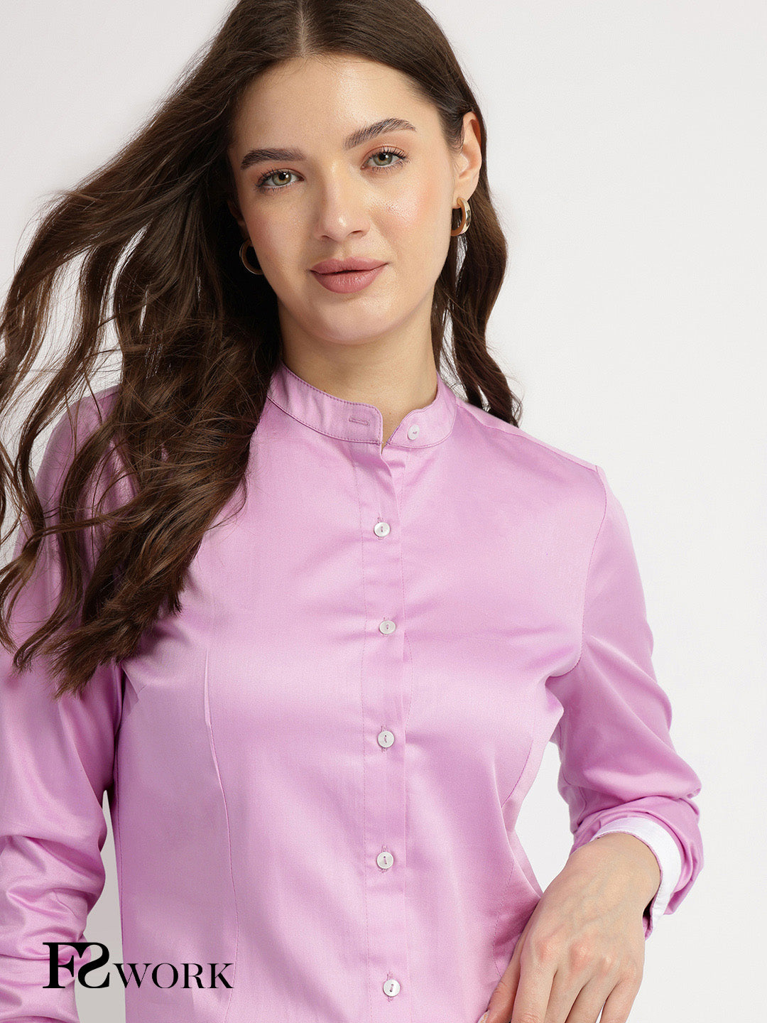 Cotton Mandarin Collar Shirt - Lilac