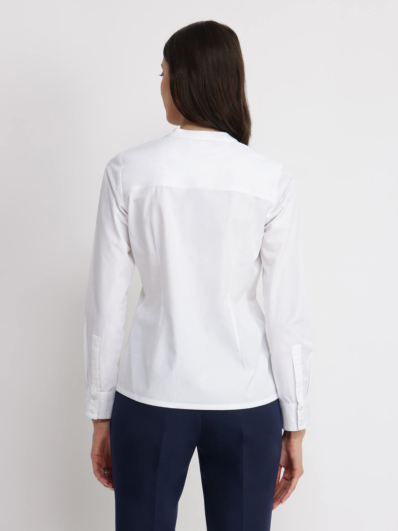 Cotton Blend Mandarin Collar Shirt - White