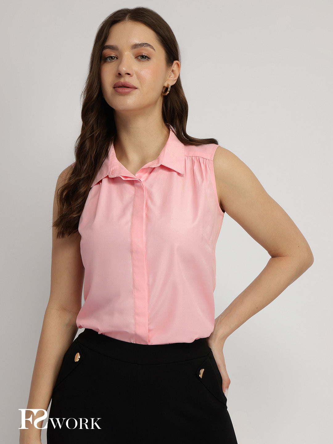 Cotton Gather Detail Shirt - Pink