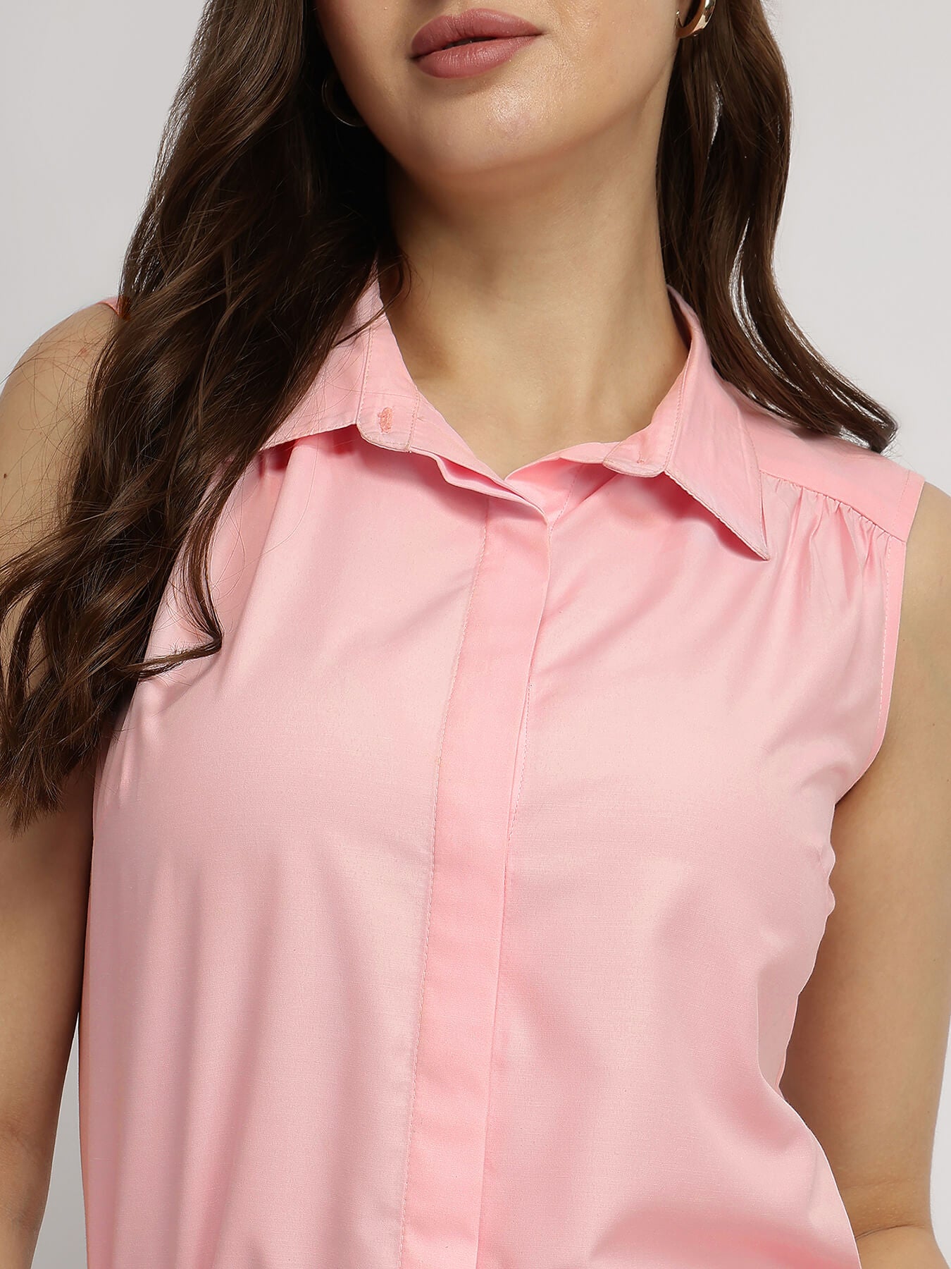 Cotton Gather Detail Shirt - Pink