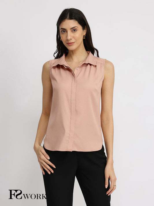 Sleeveless Gather Detail Shirt - Muse Pink