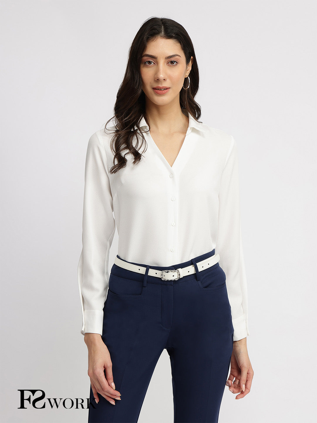 V Neck Shirt - White