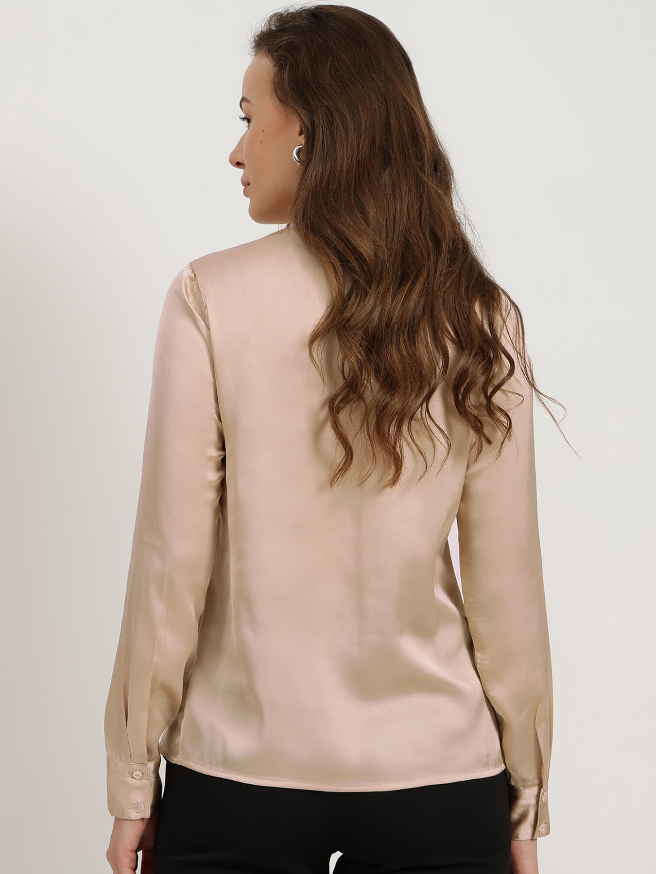 Satin Gathered Neck Shirt - Beige