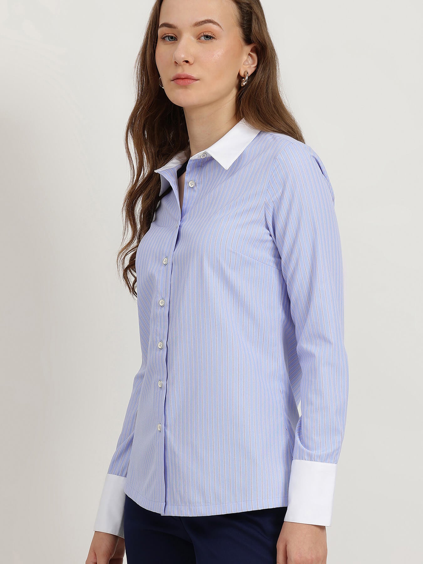 Cotton Contrast Detail Shirt - Blue