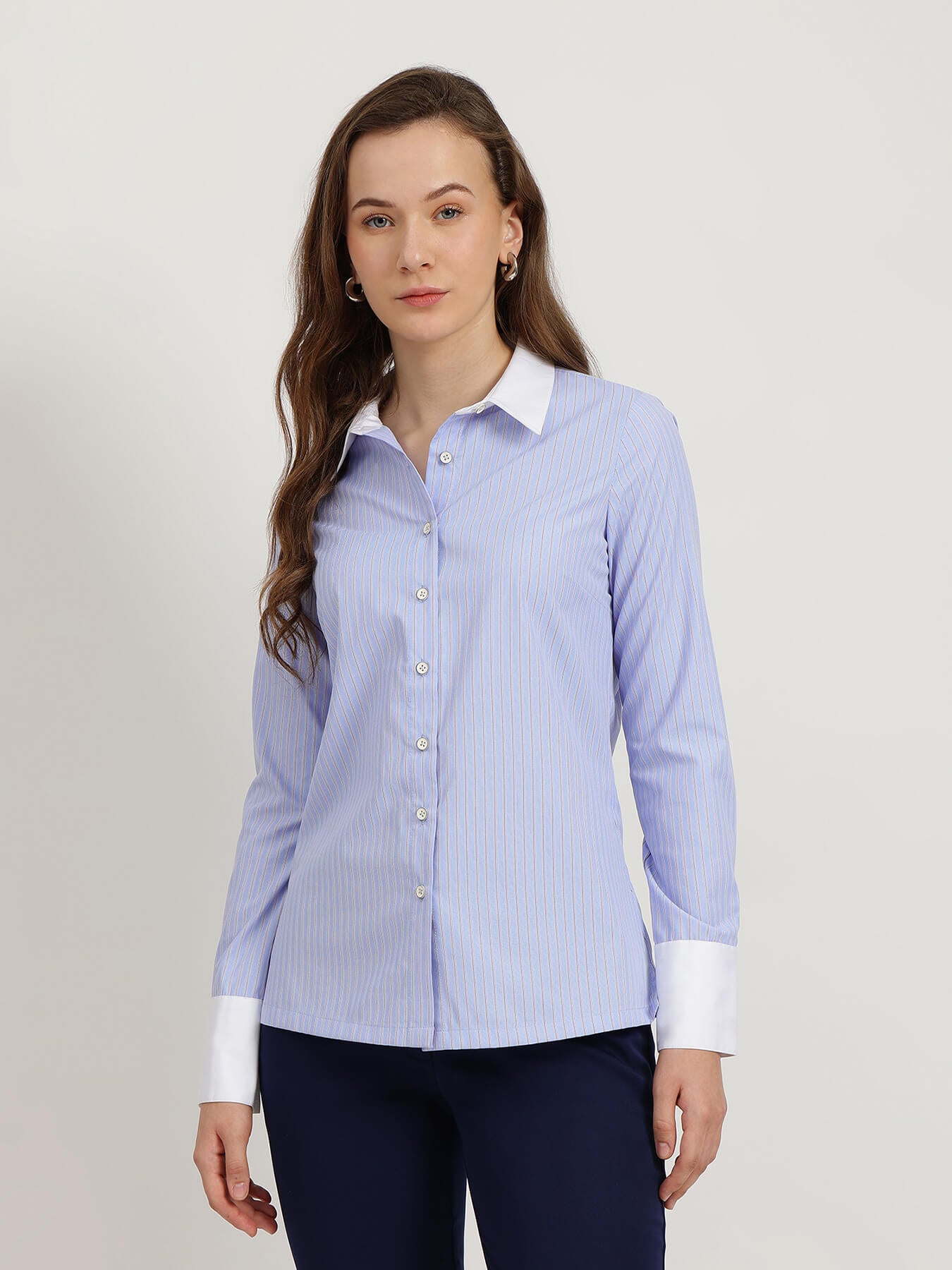 Cotton Contrast Detail Shirt - Blue