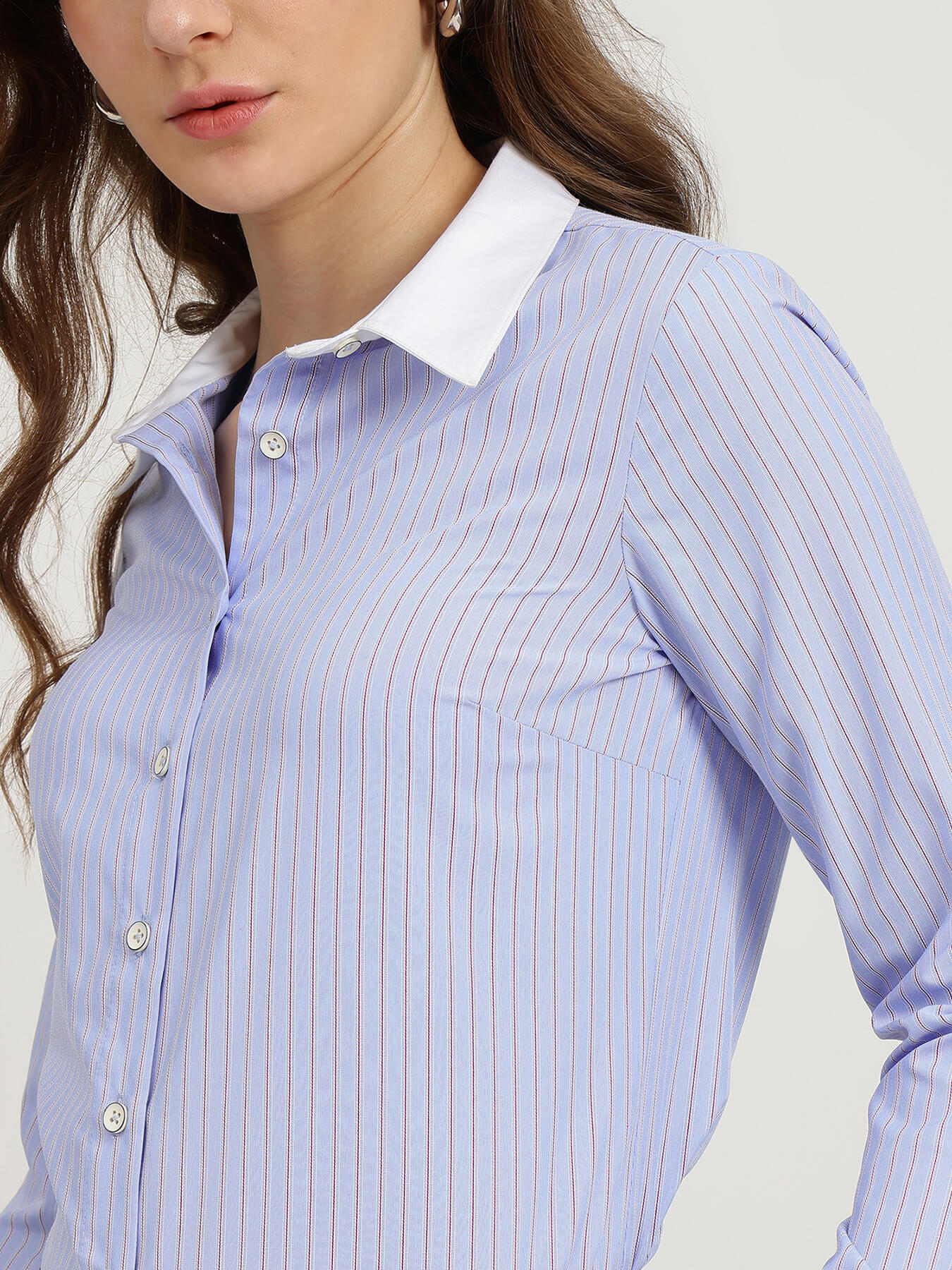 Cotton Contrast Detail Shirt - Blue