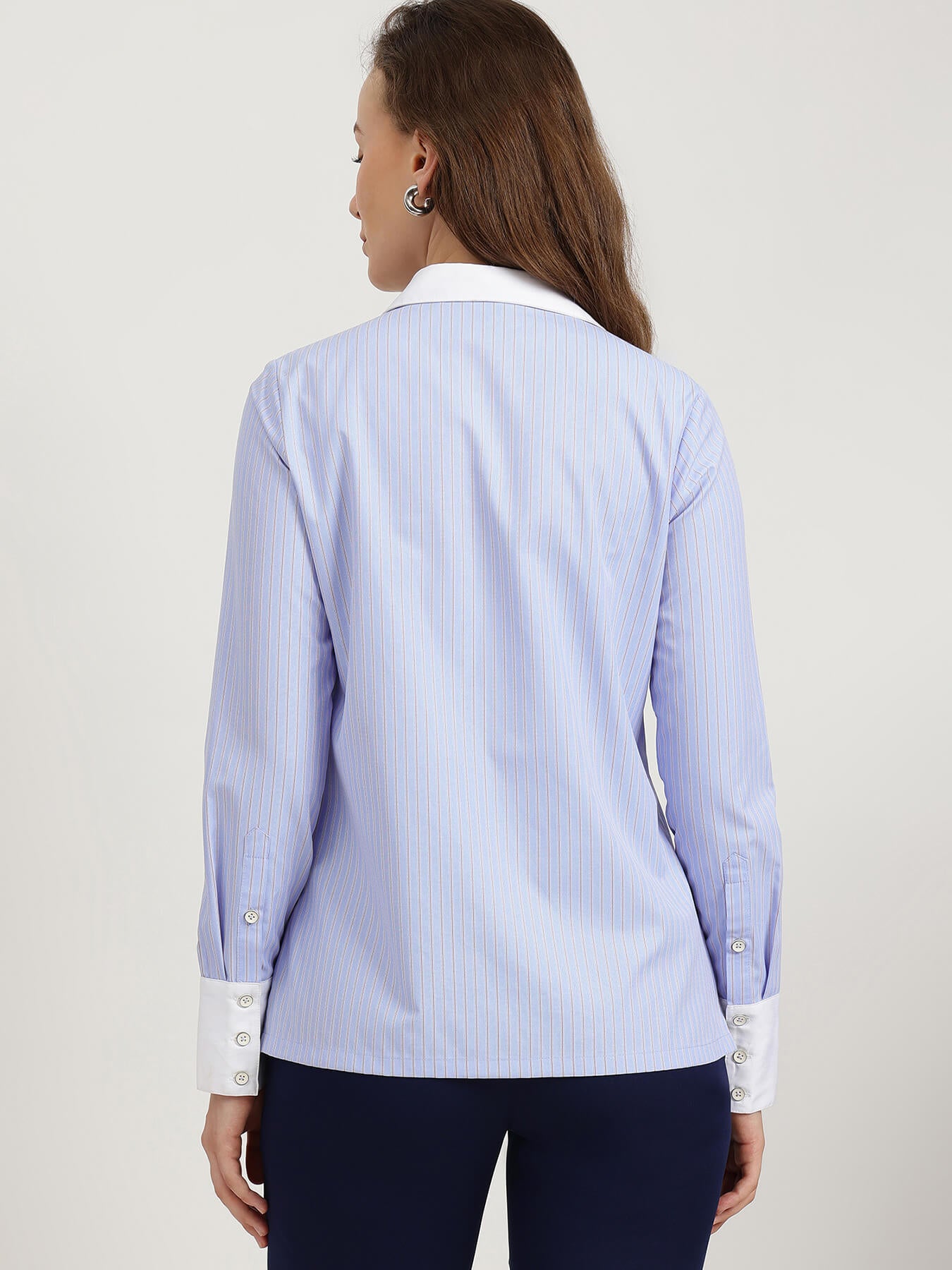 Cotton Contrast Detail Shirt - Blue