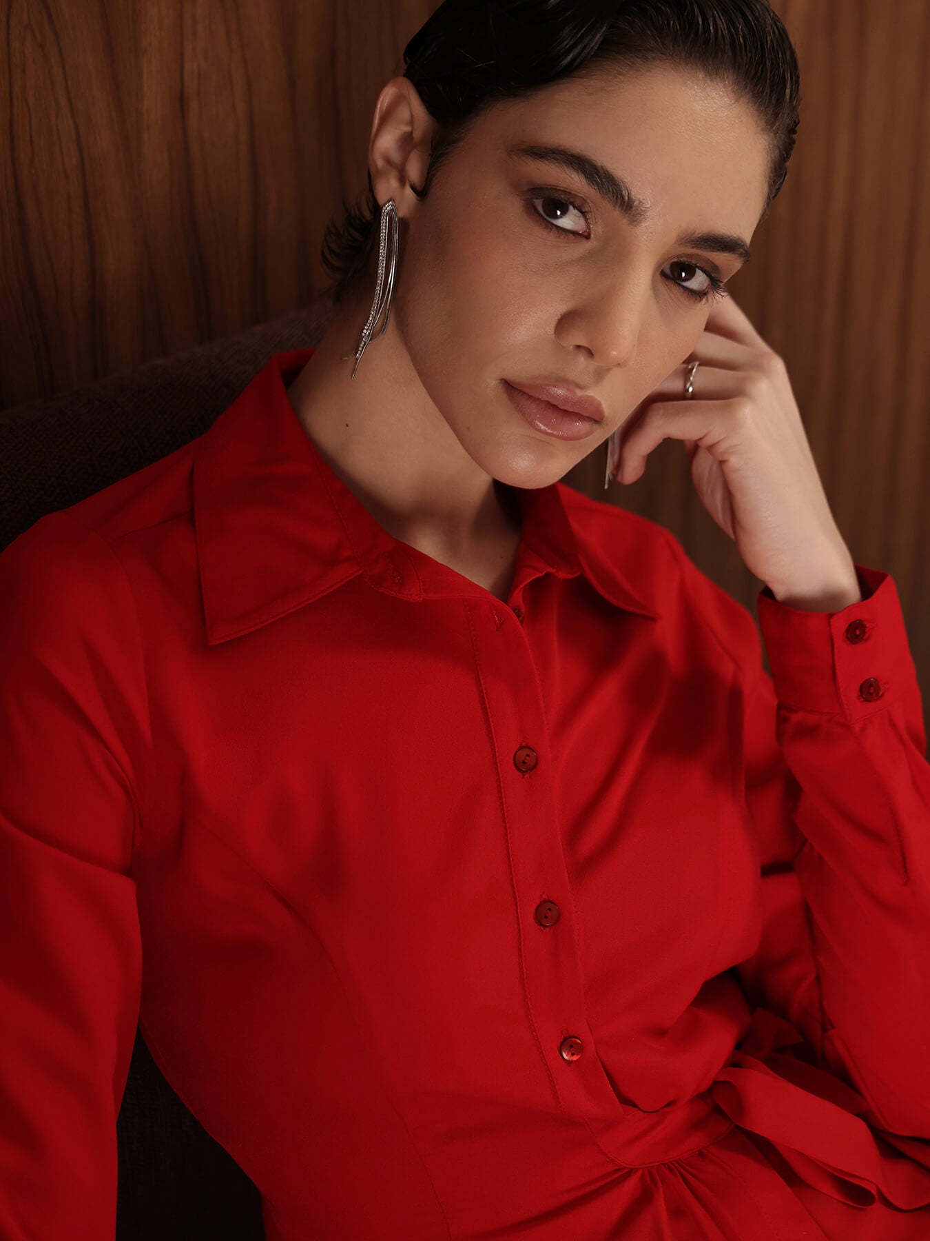 Gathered Waist Shirt - Red