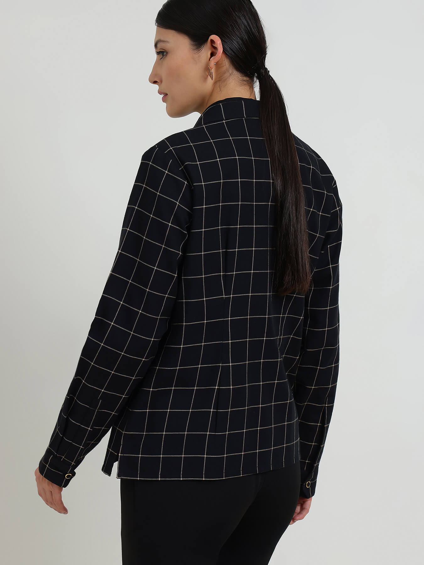 Cotton Plaid Shacket - Black