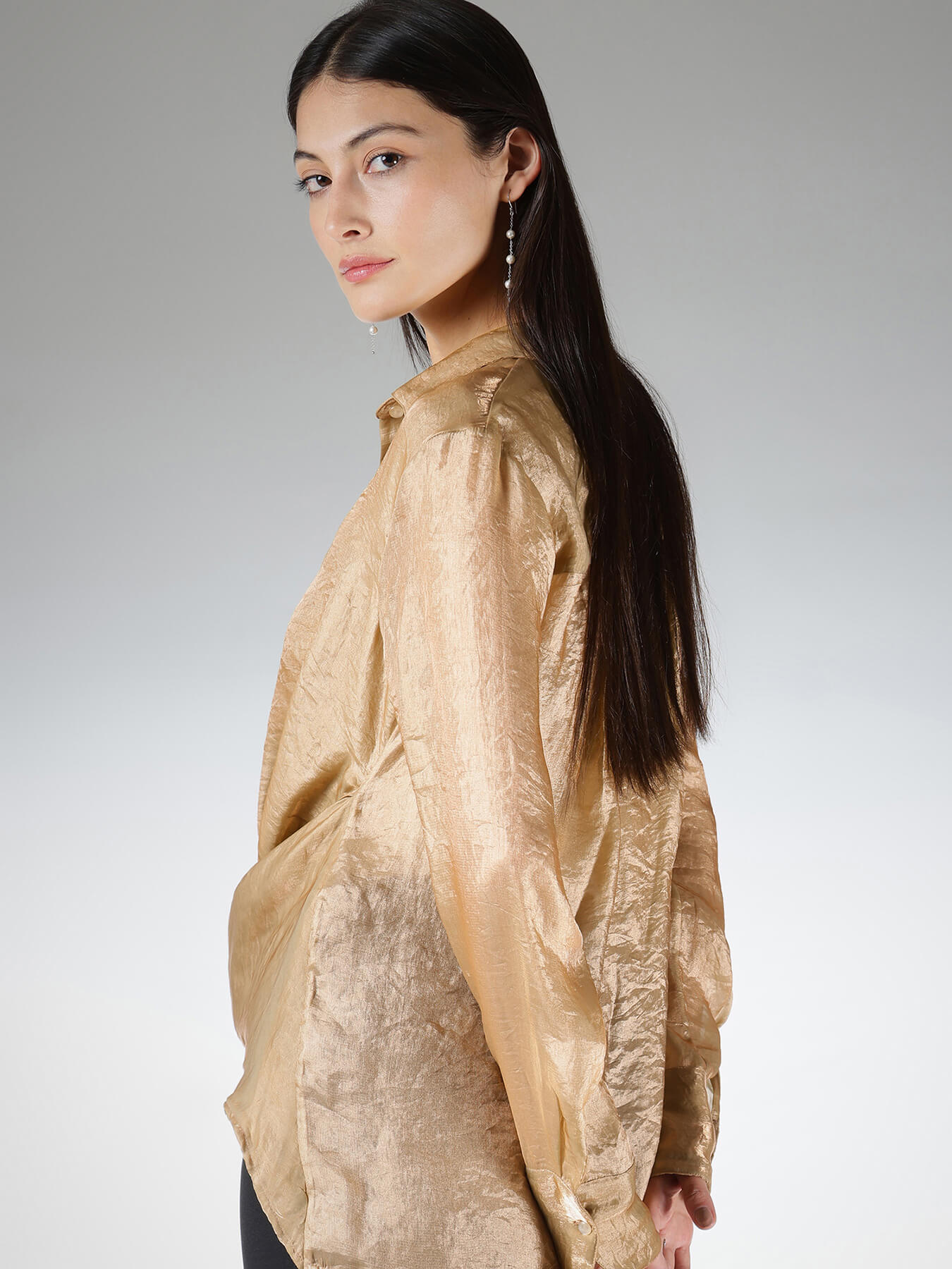 Criss-Cross Sheer Shirt - Gold