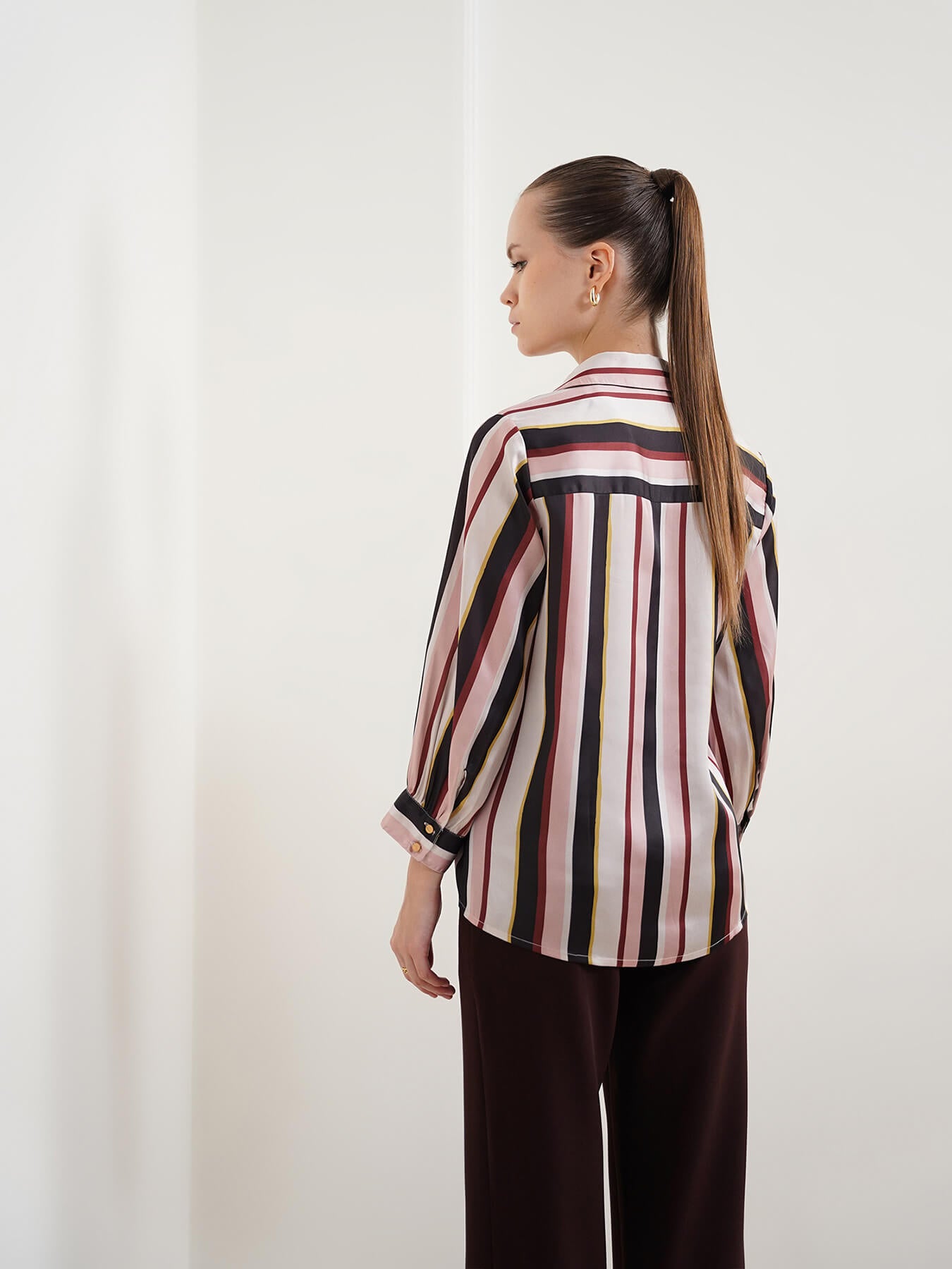 Satin Striped Shirt - Beige