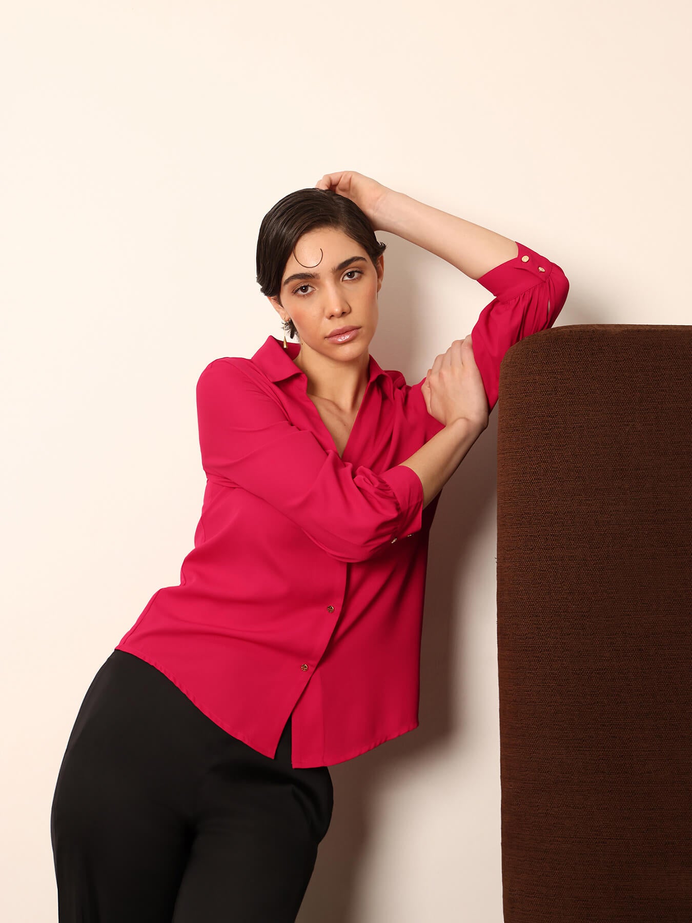 Collared V-Neck Shirt - Pink