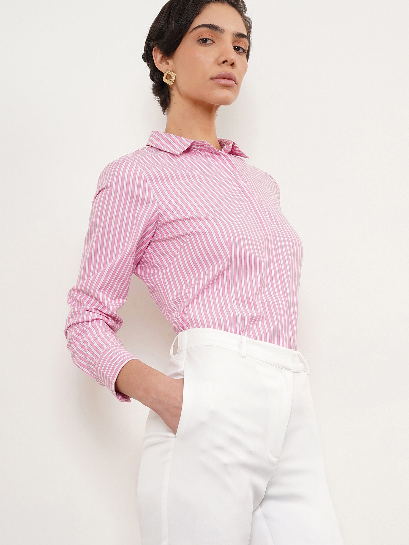 Cotton Striped Slim Fit Shirt - Pink