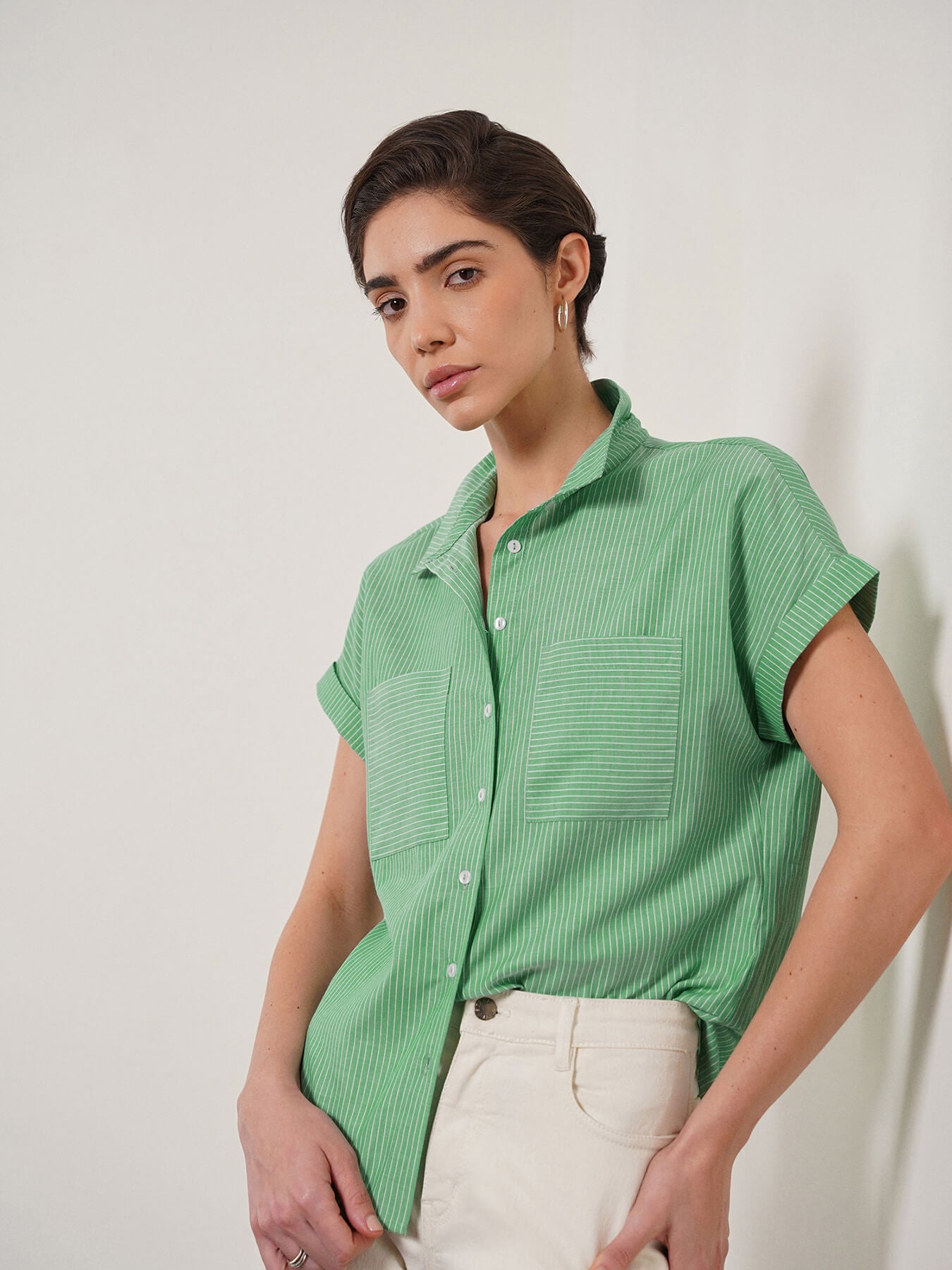 Cotton Striped Shirt - Green