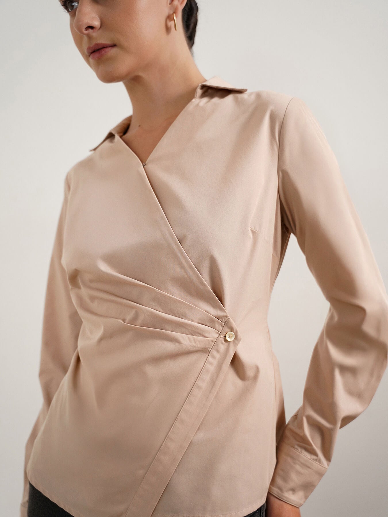 Cotton Wrap Shirt - Beige
