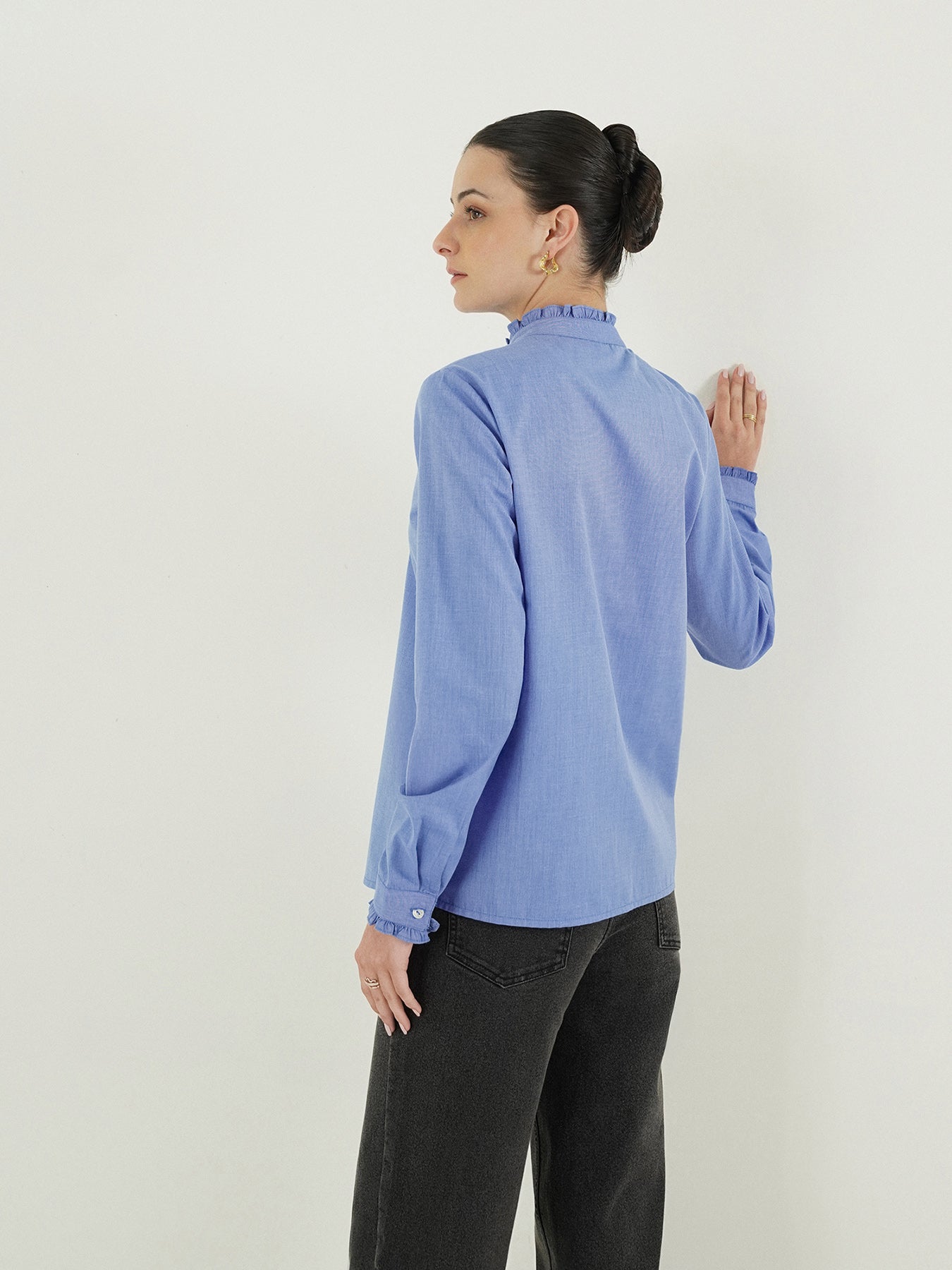 Striped Shirt with Ruffles - Blue