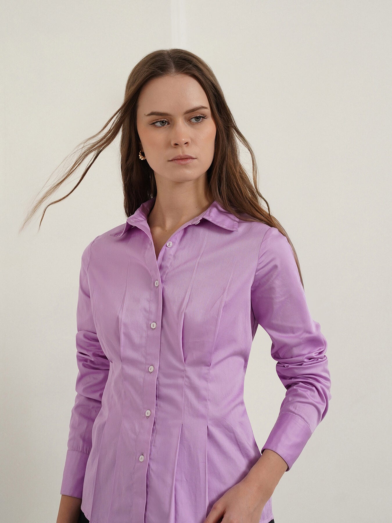 Cotton Cinched Waist Shirt - Lavender