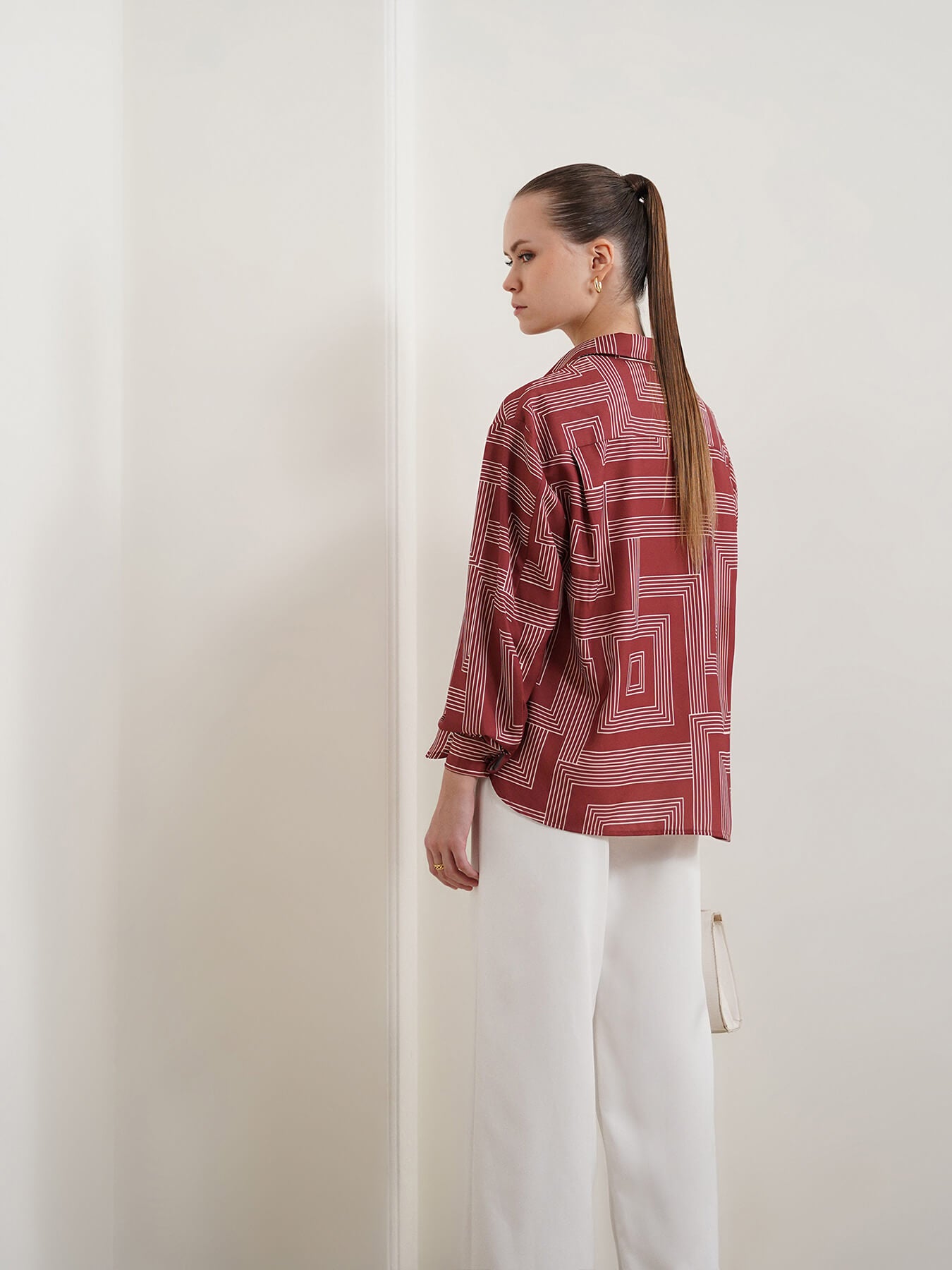 Geometric Print Shirt - Burgundy