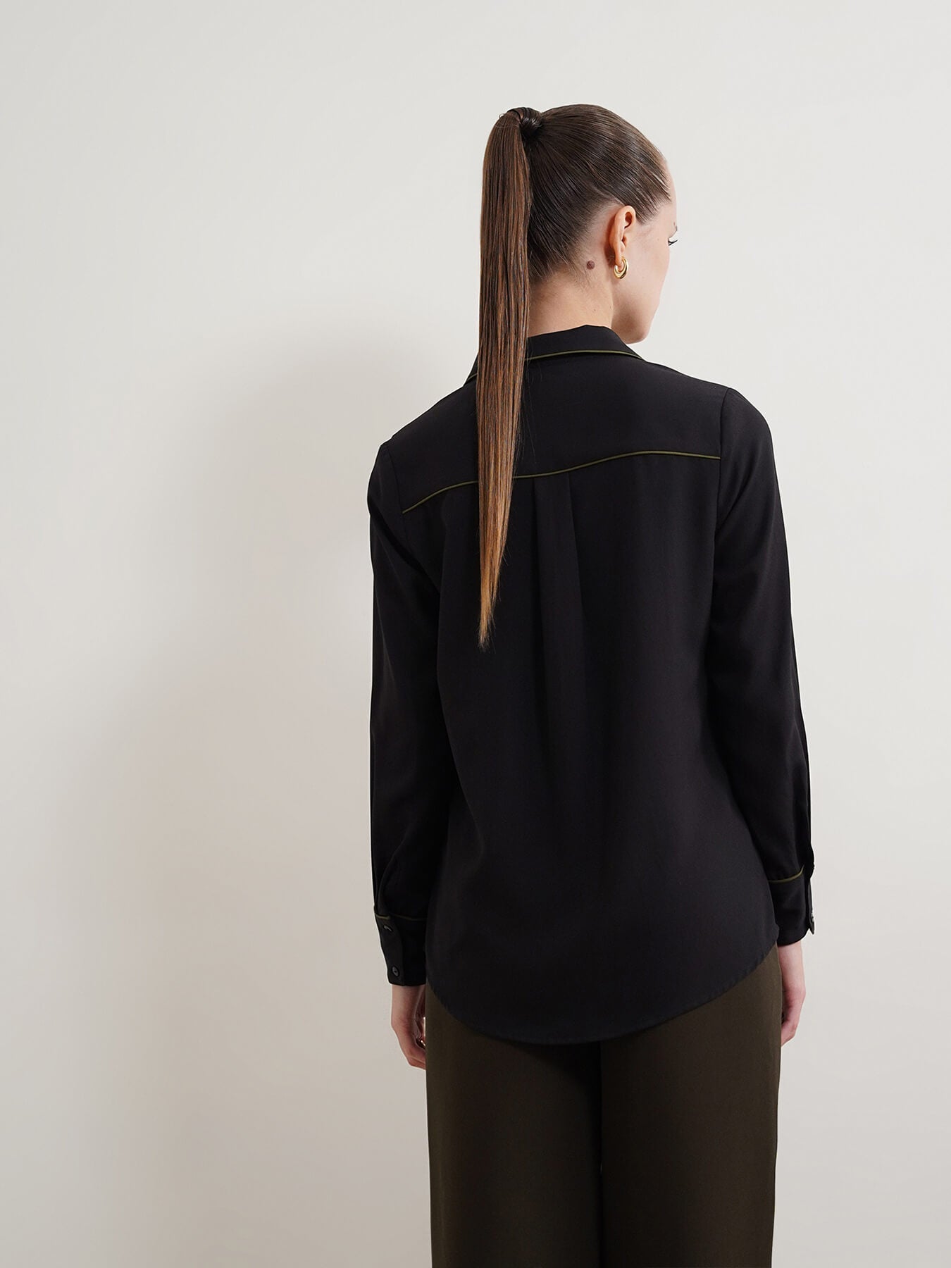 Contrast Piping Shirt - Black