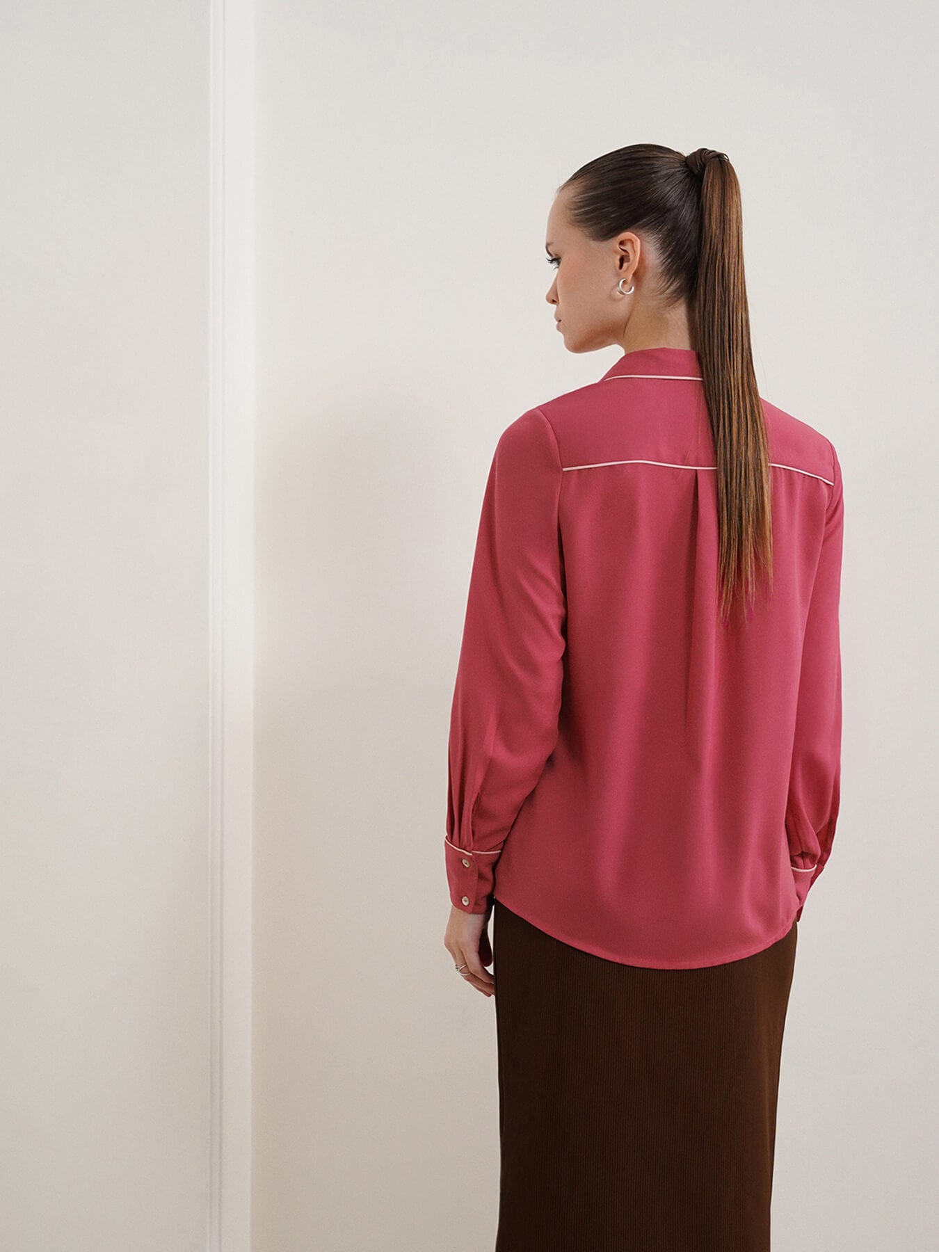 Contrast Piping Shirt - Pink