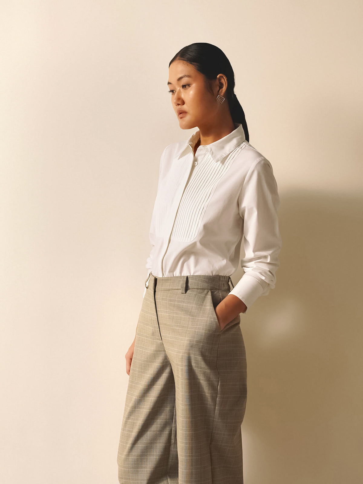 Cotton Pintuck Detail Shirt - White