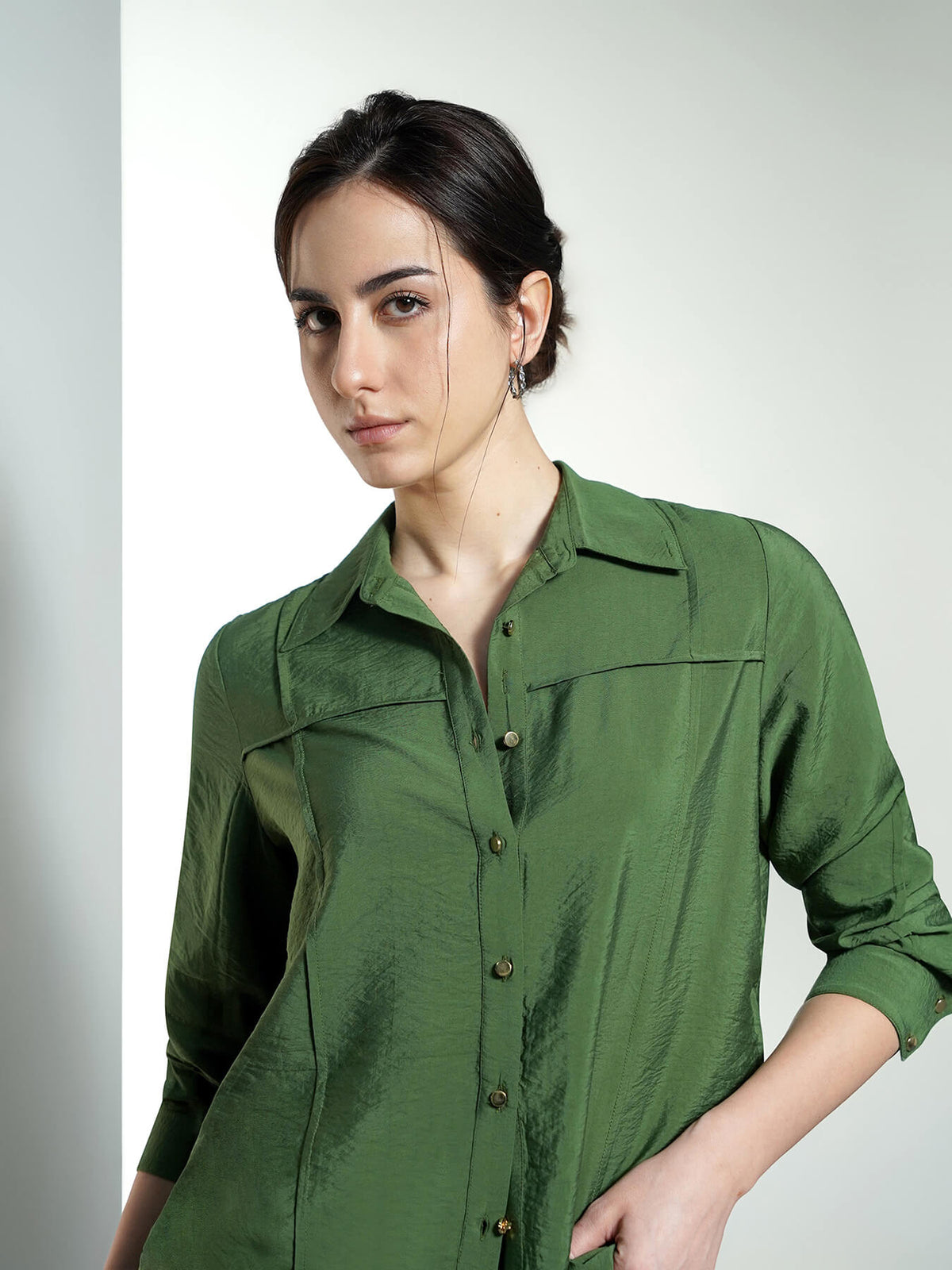 Pintuck Detail Shirt - Green