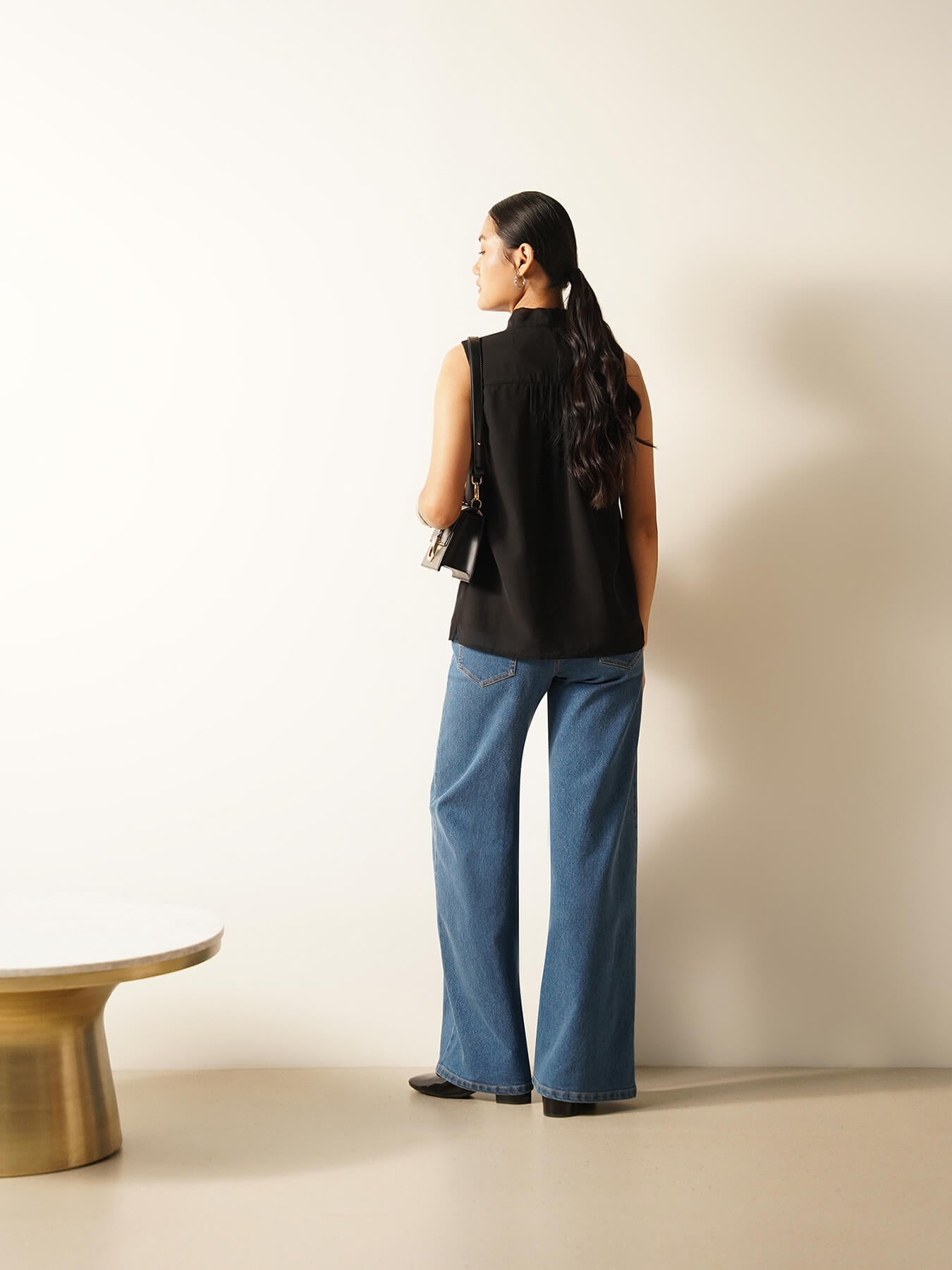Tie-up V-Neck Shirt - Black