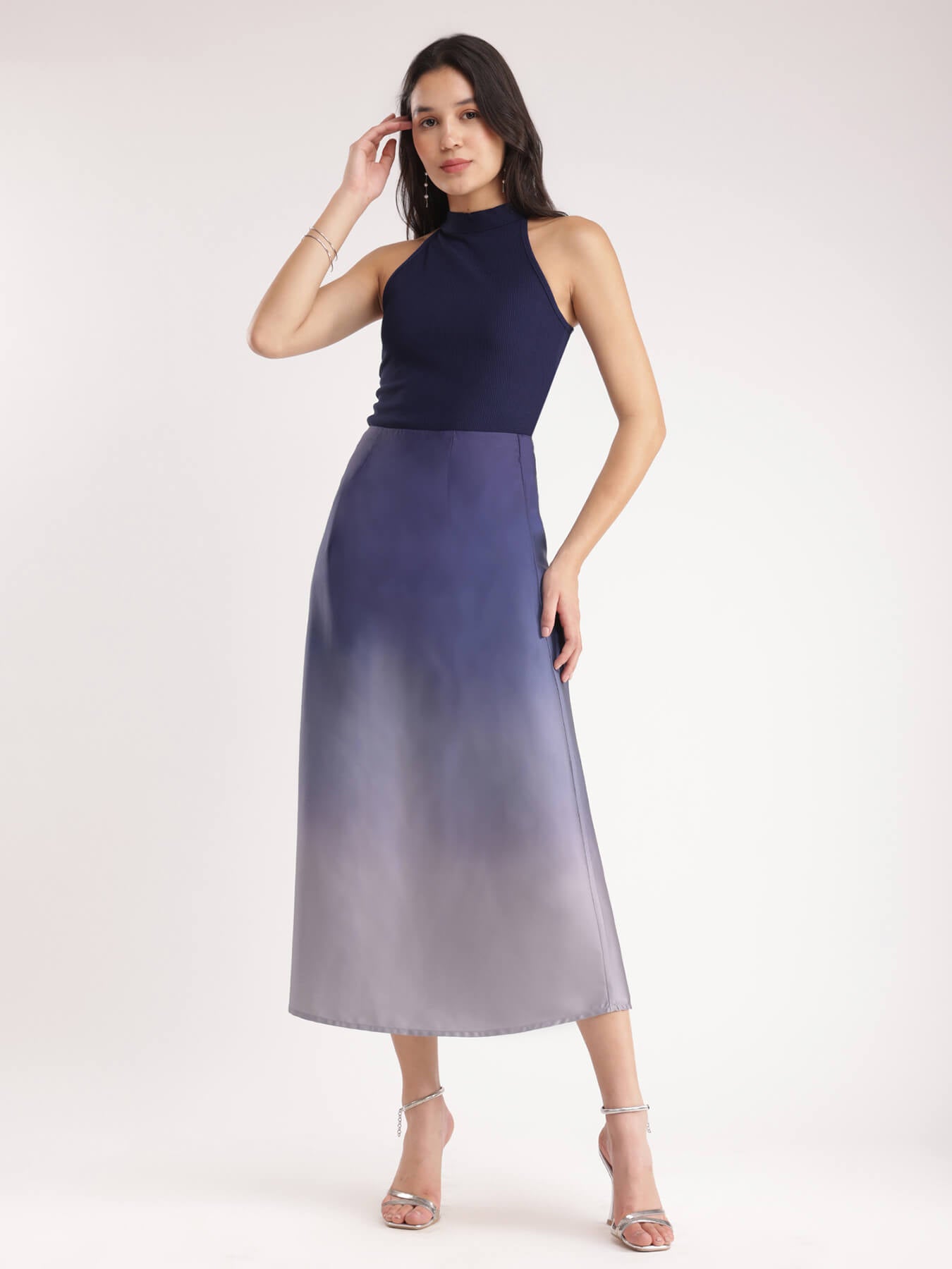 Ombre Midi Skirt - Blue And Grey