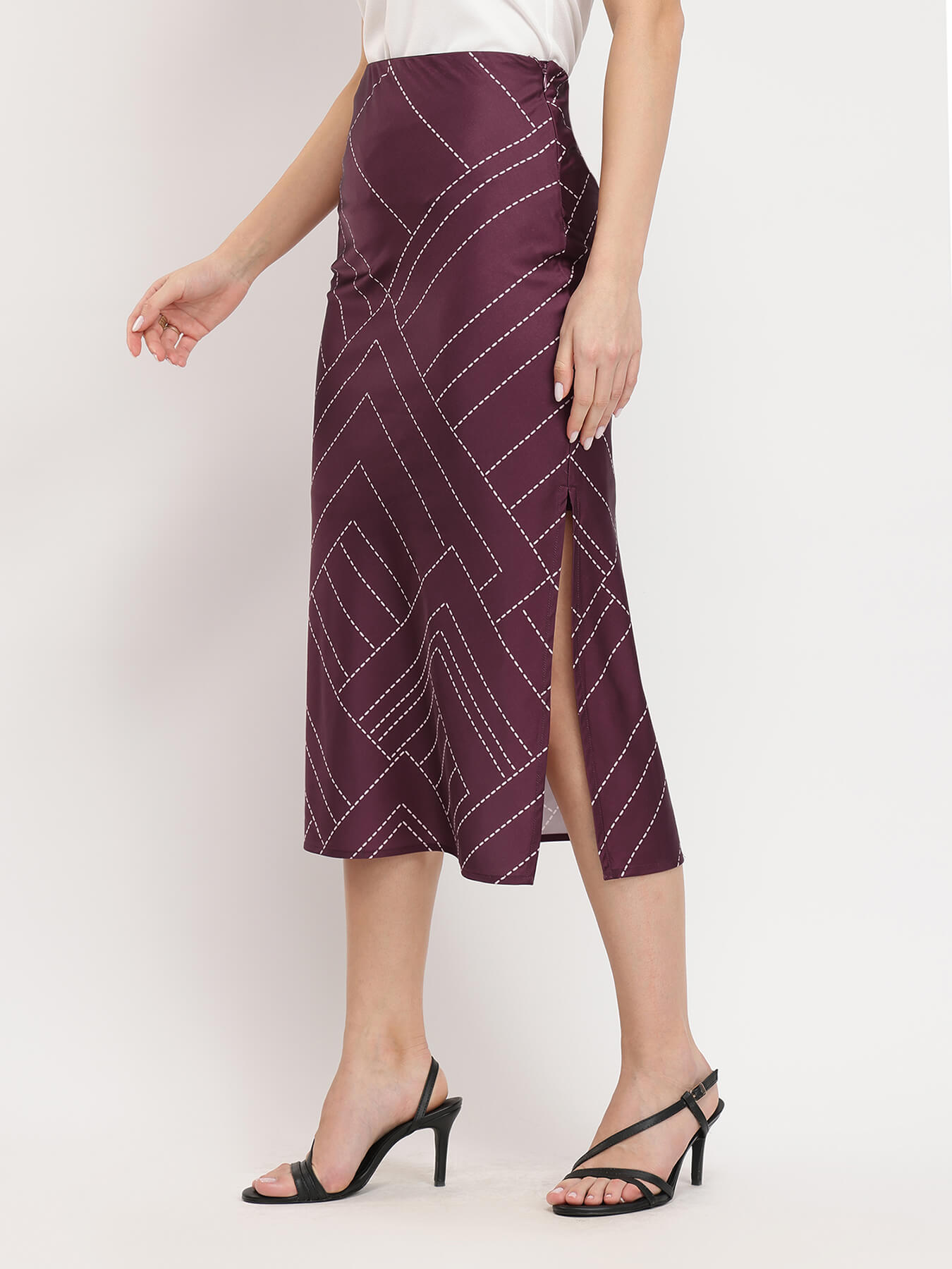 Stretchable Satin A-line Skirt - Maroon