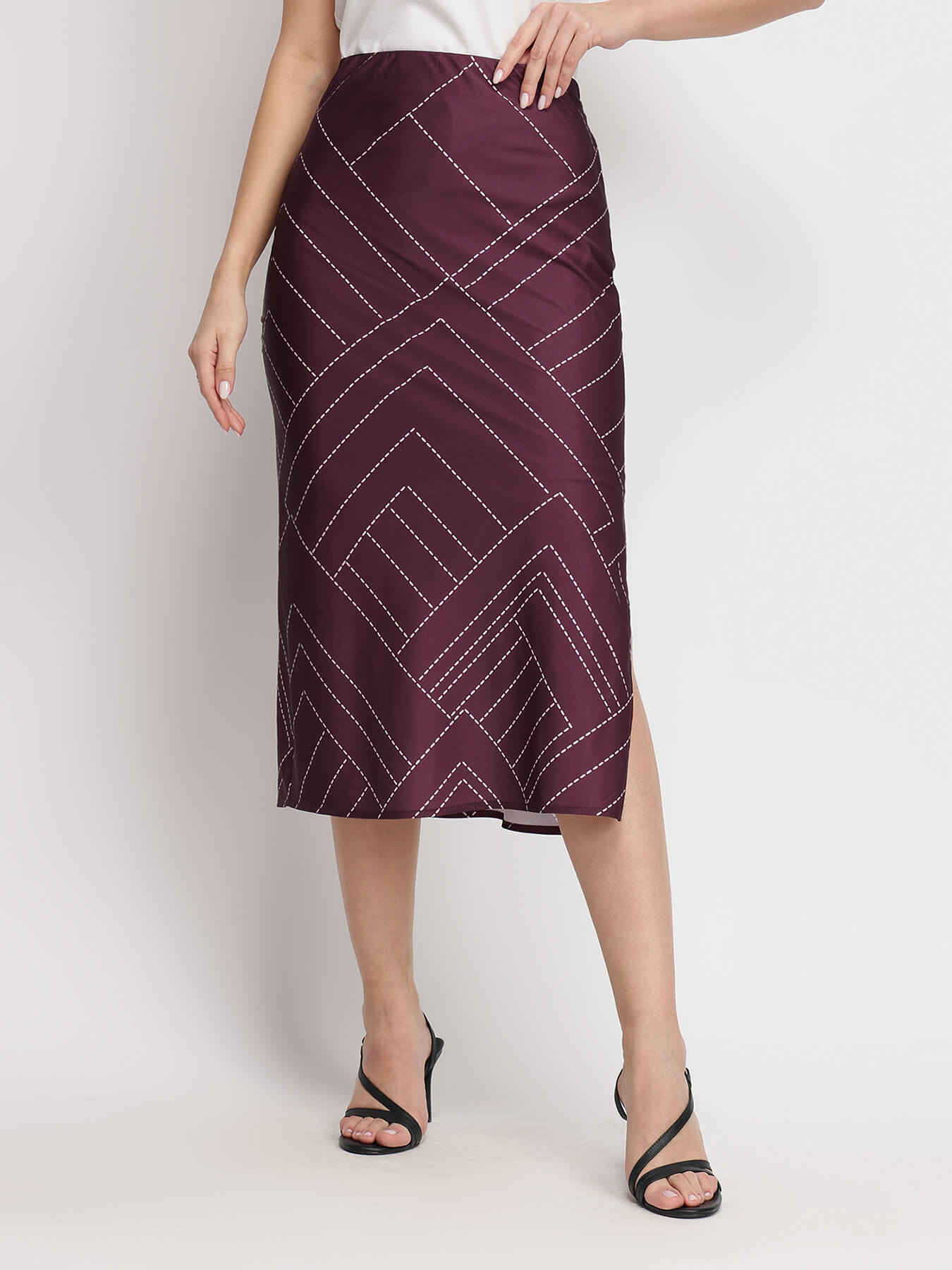 Stretchable Satin A-line Skirt - Maroon