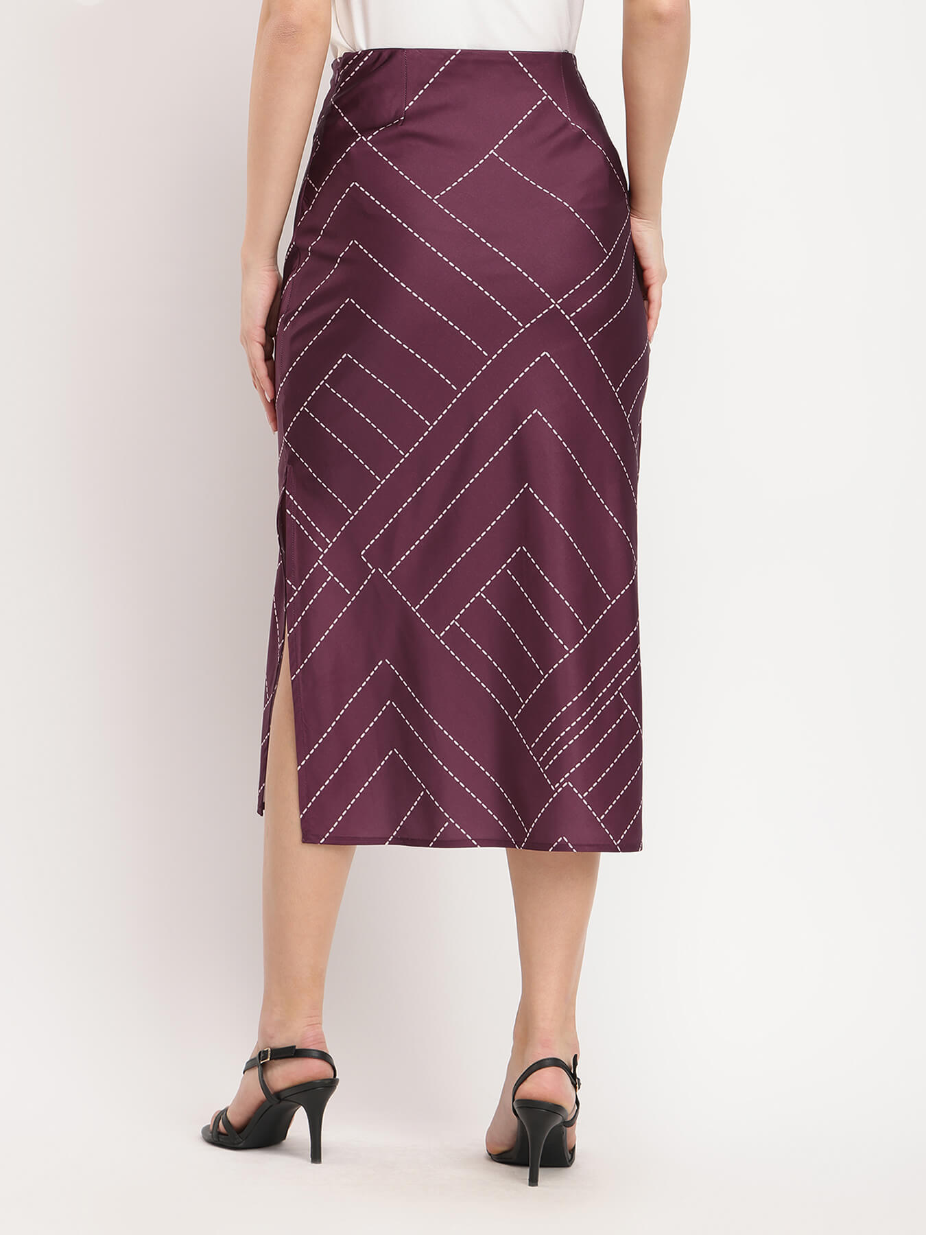 Stretchable Satin A-line Skirt - Maroon